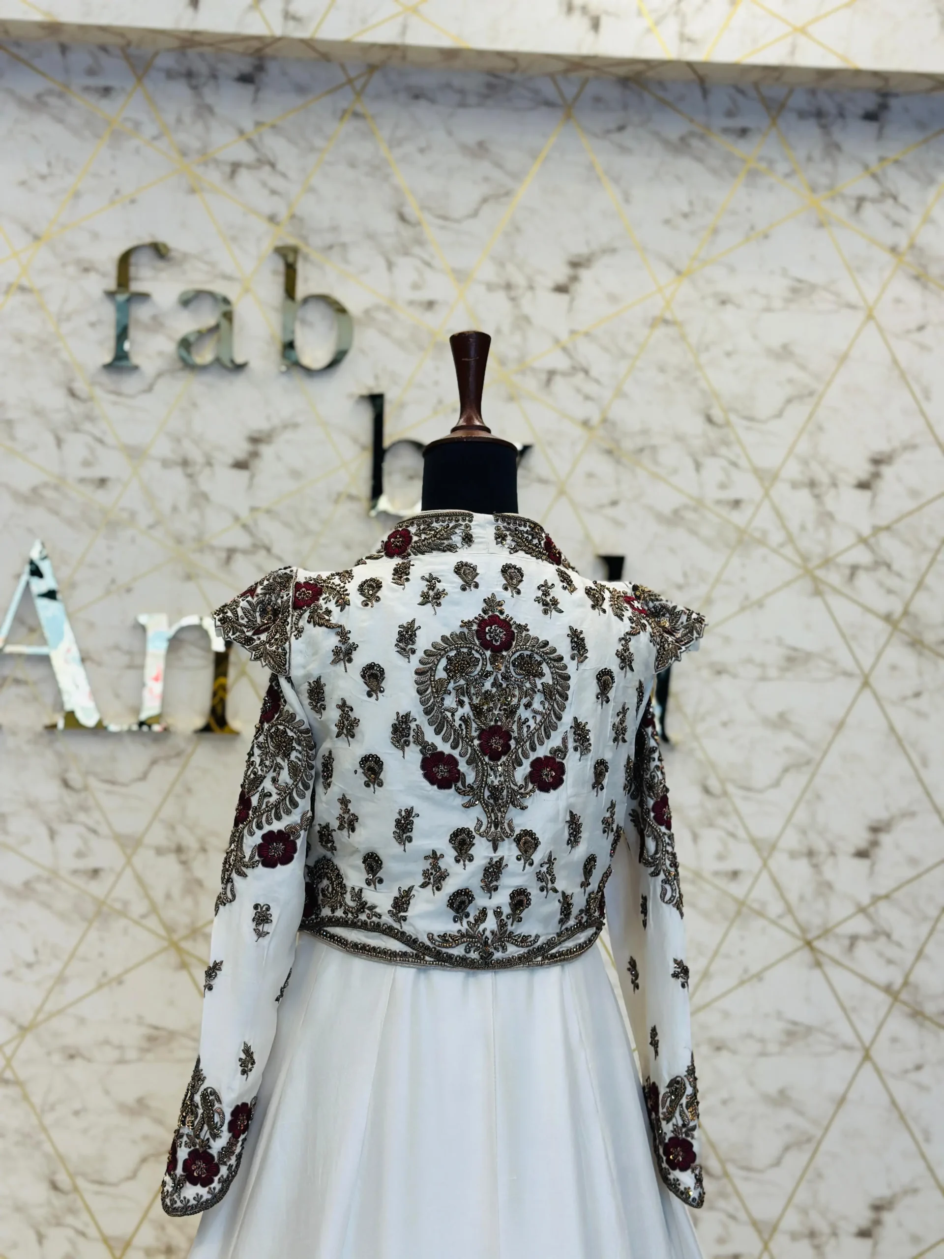 White Hand-Embroidered Raw Silk Maxi Dress