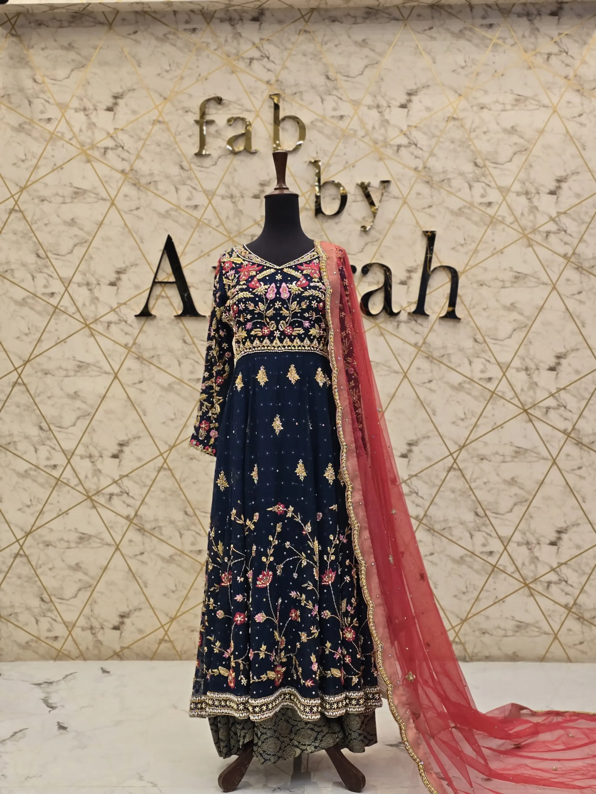 Blue Hand-Embroidered Khadi Net Maxi Dress