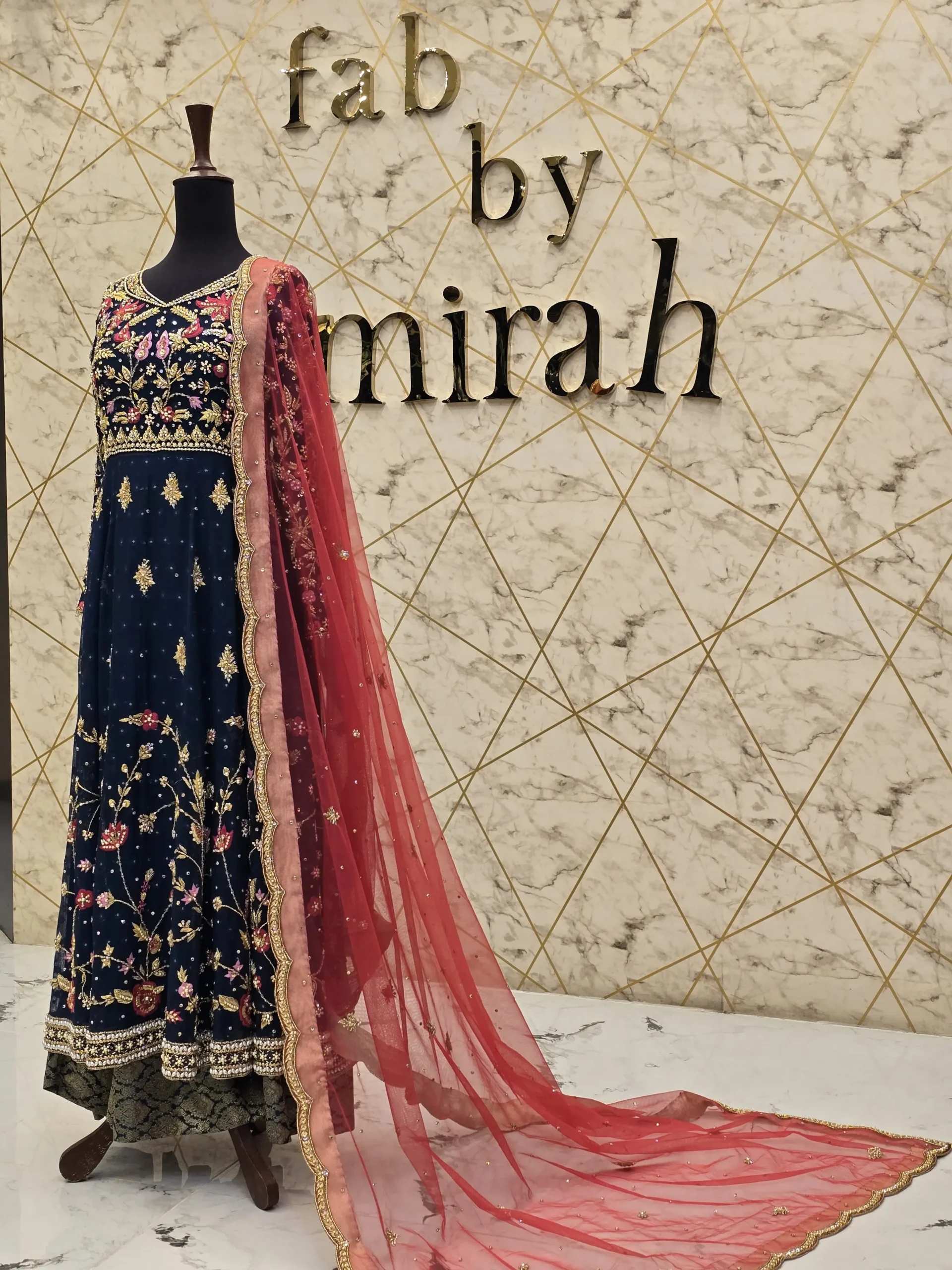 Blue Hand-Embroidered Khadi Net Maxi Dress