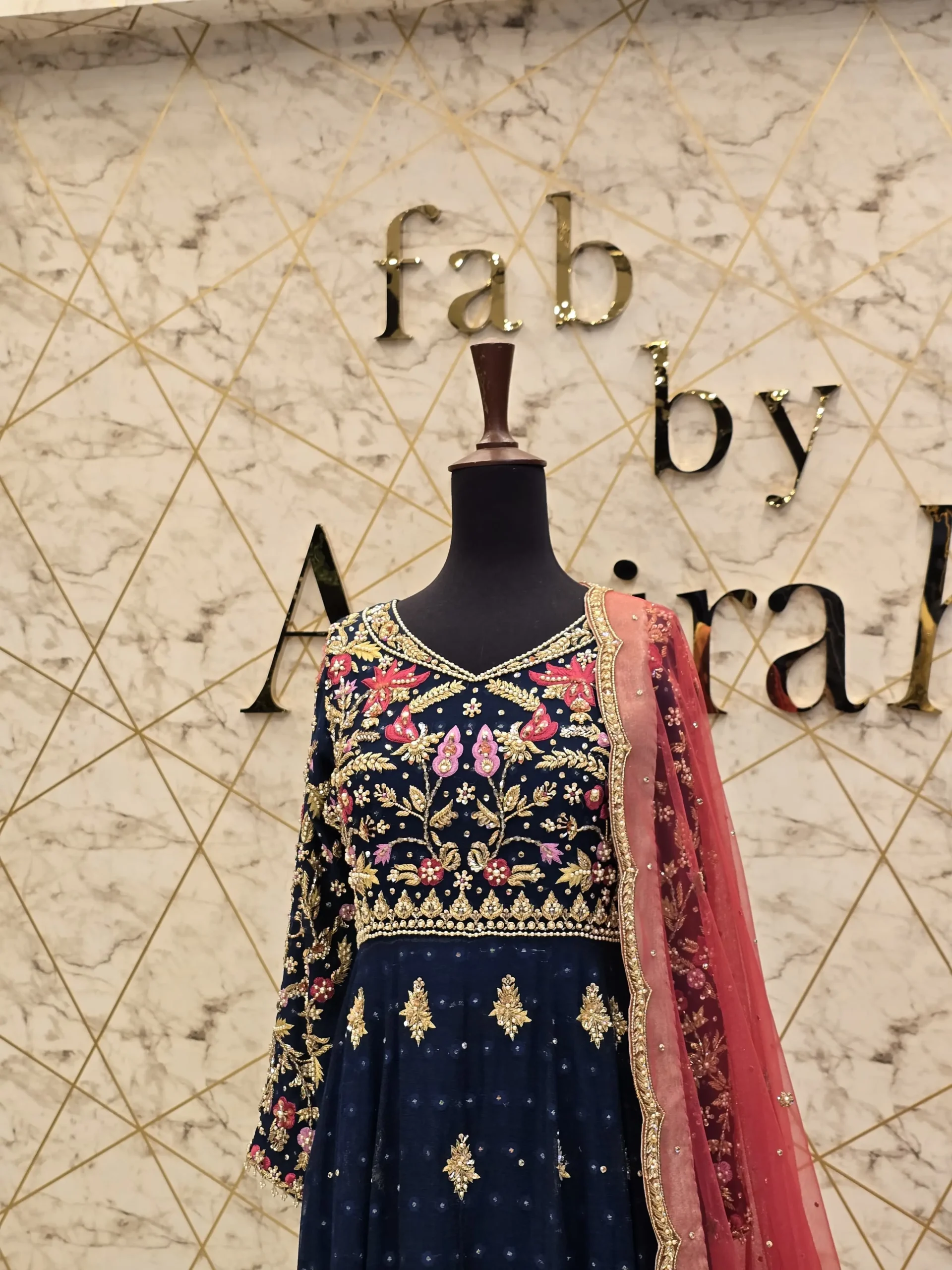 Blue Hand-Embroidered Khadi Net Maxi Dress