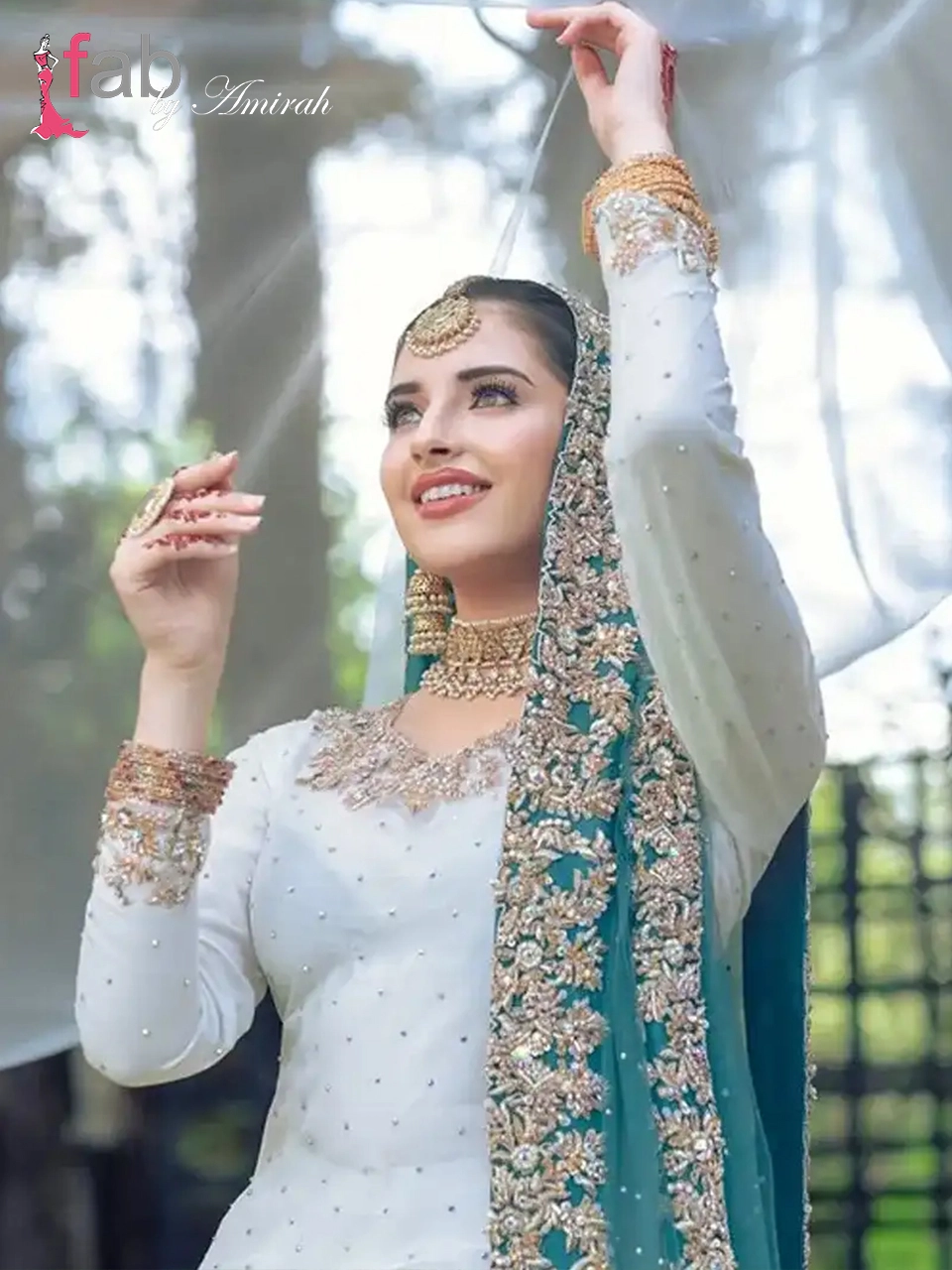 Elegant White Dress for Nikaah, Lehenga with Long Shirt