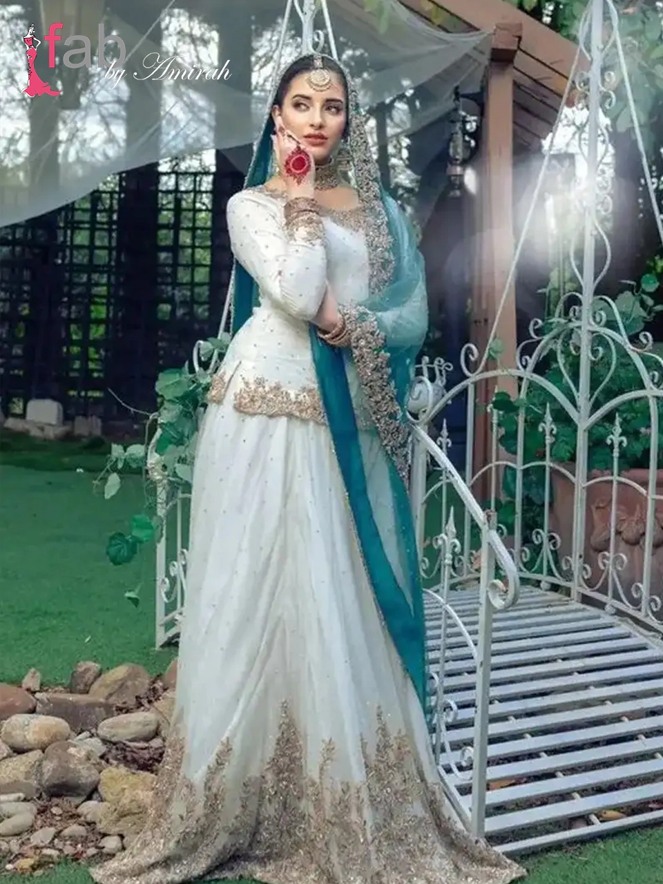Elegant White Dress for Nikaah, Lehenga with Long Shirt