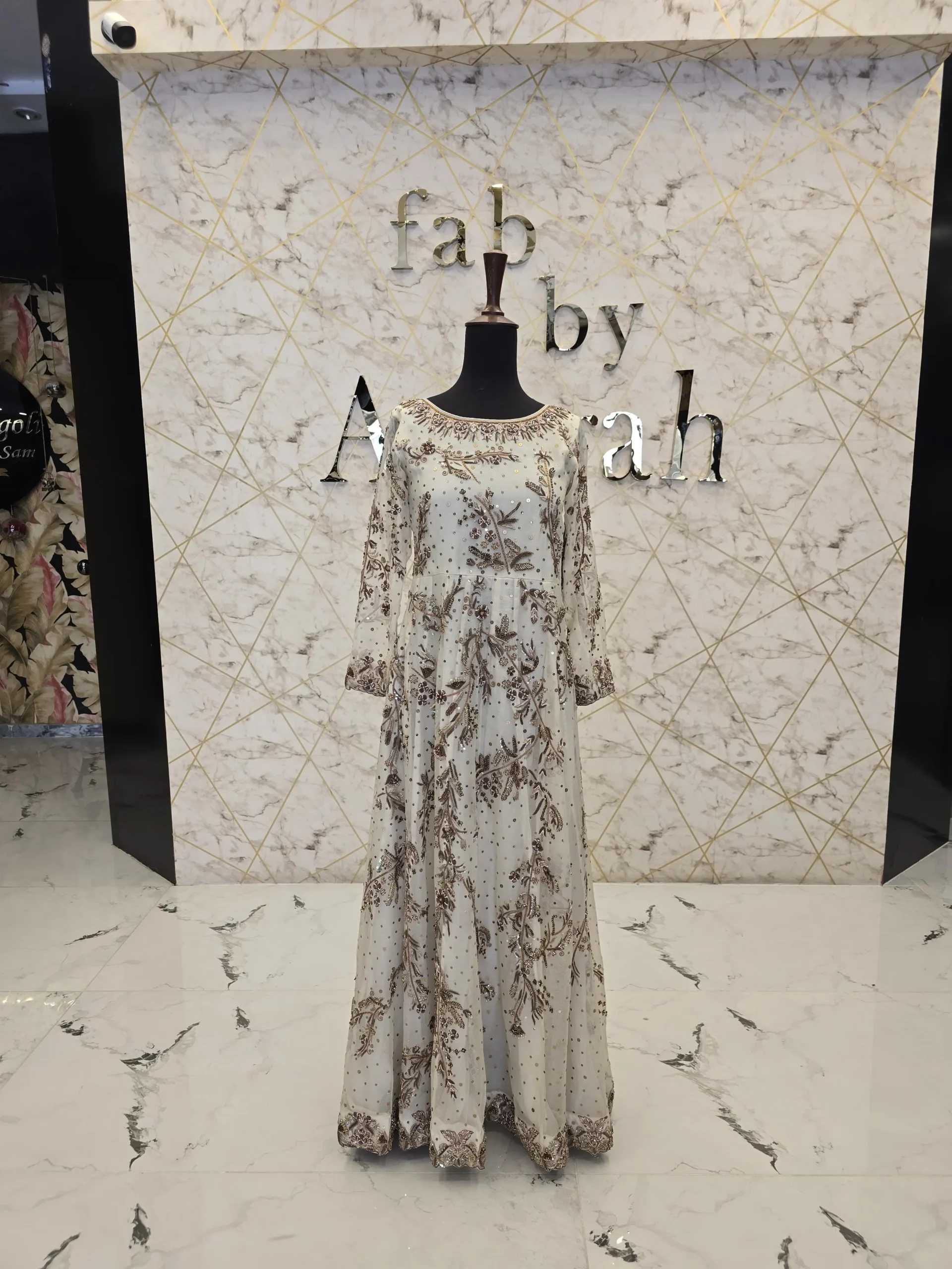 Embroidered White & Gold Maxi Dress