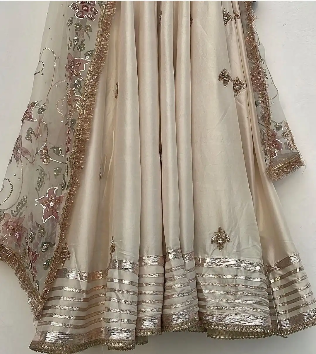 Pure Raw Silk Maxi Dress with Gold Organza Dupatta