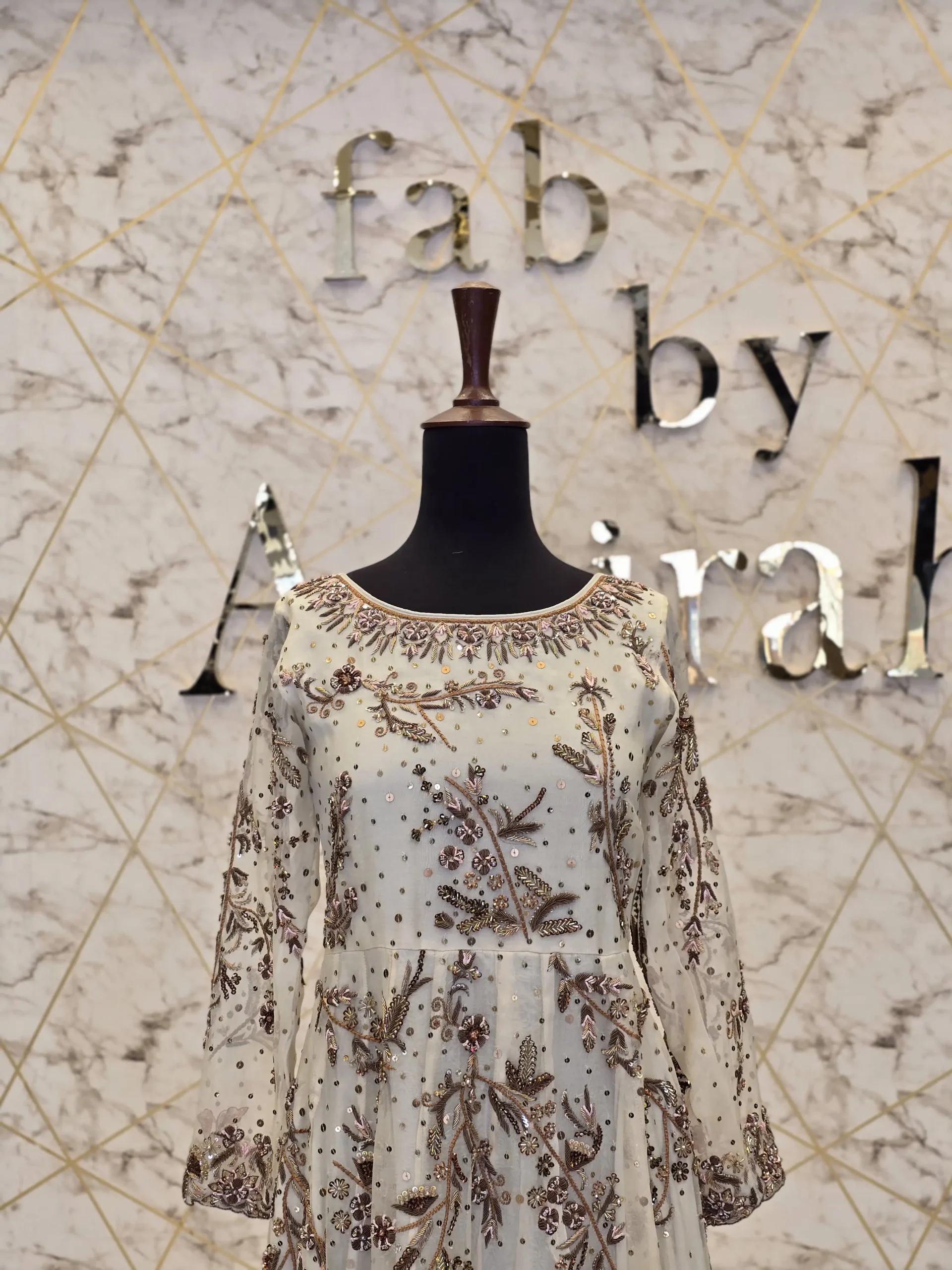 Embroidered White & Gold Maxi Dress