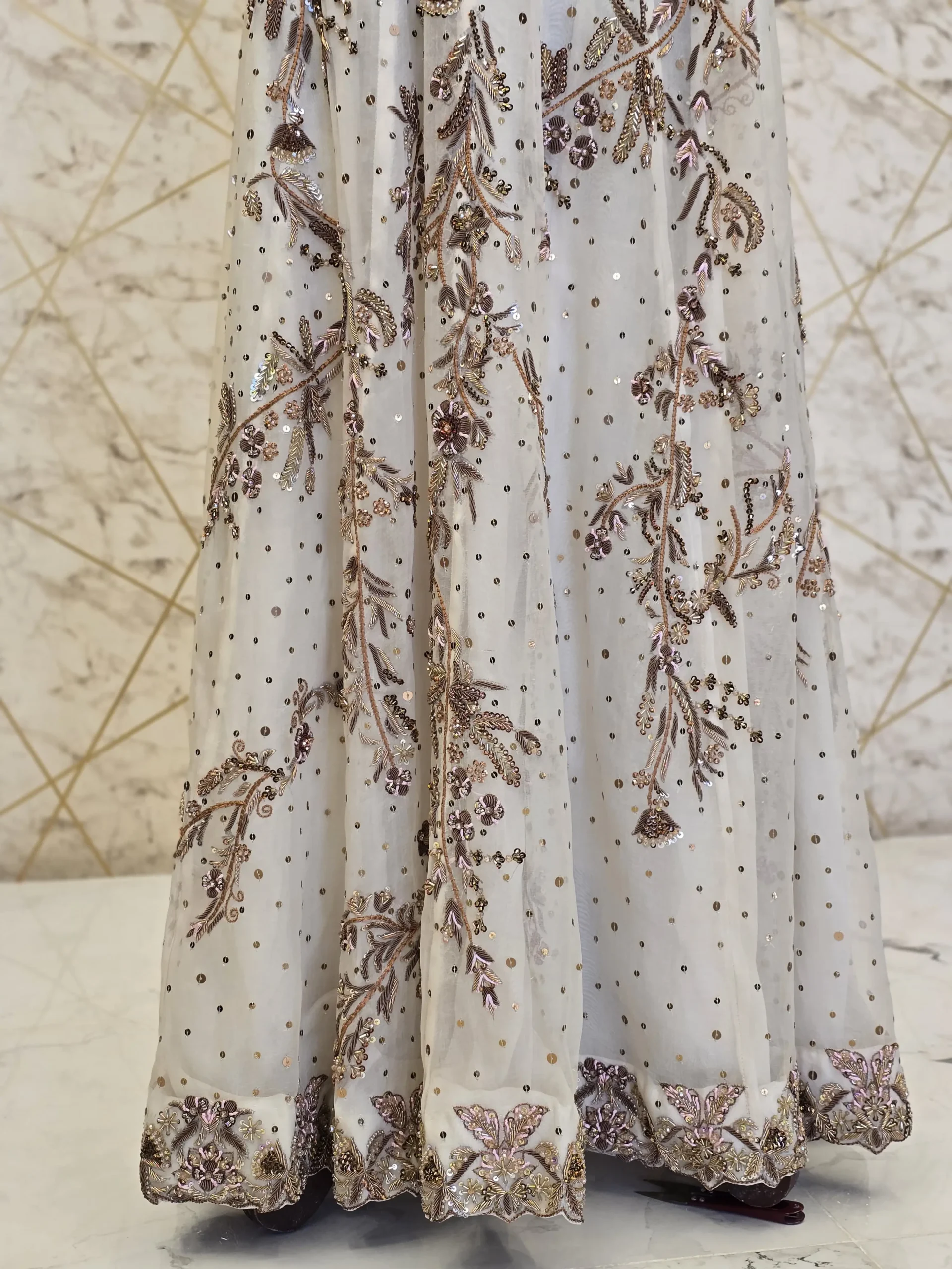 Embroidered White & Gold Maxi Dress