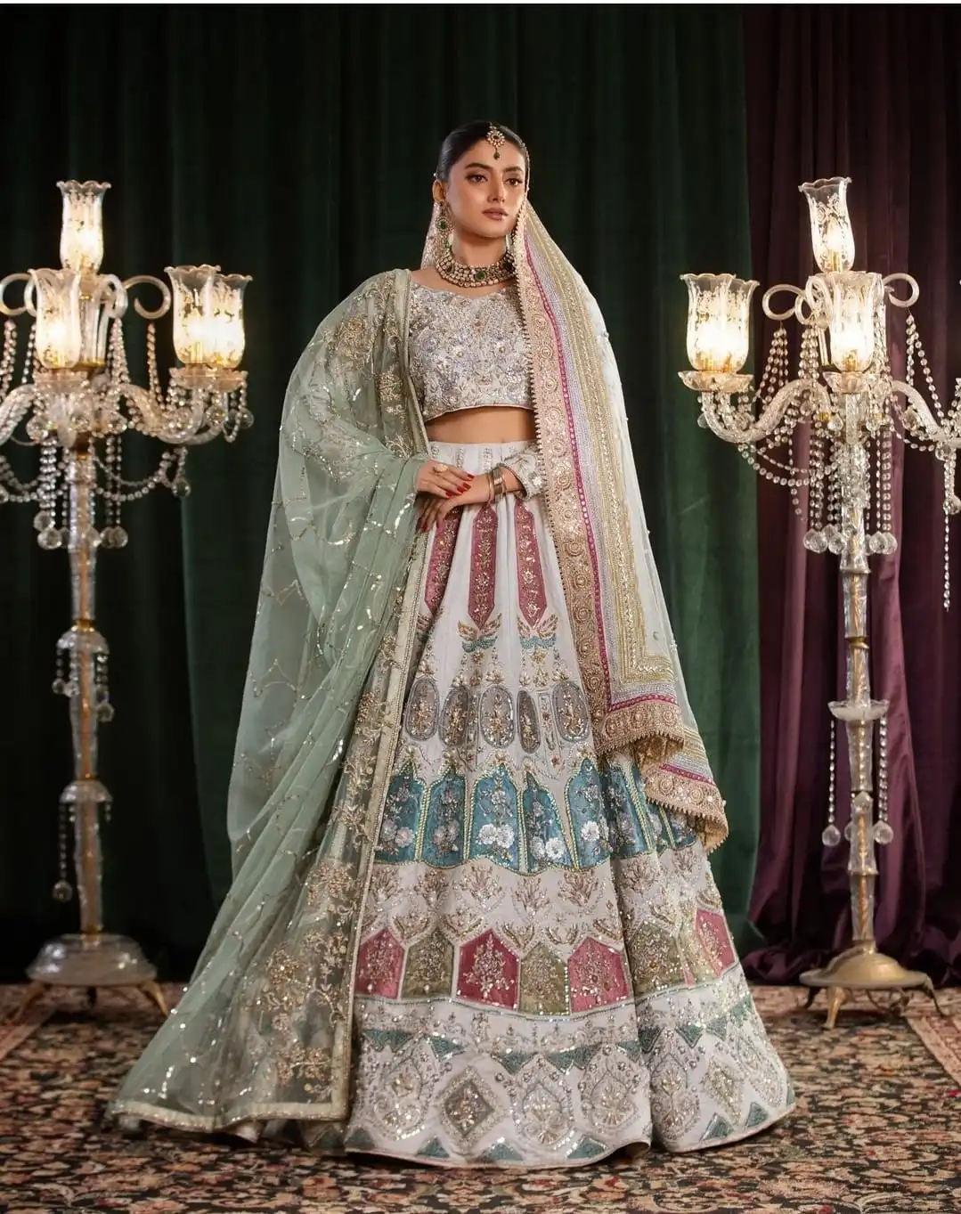 Pure Crinkle Chiffon Raw Silk Bridal Lehenga