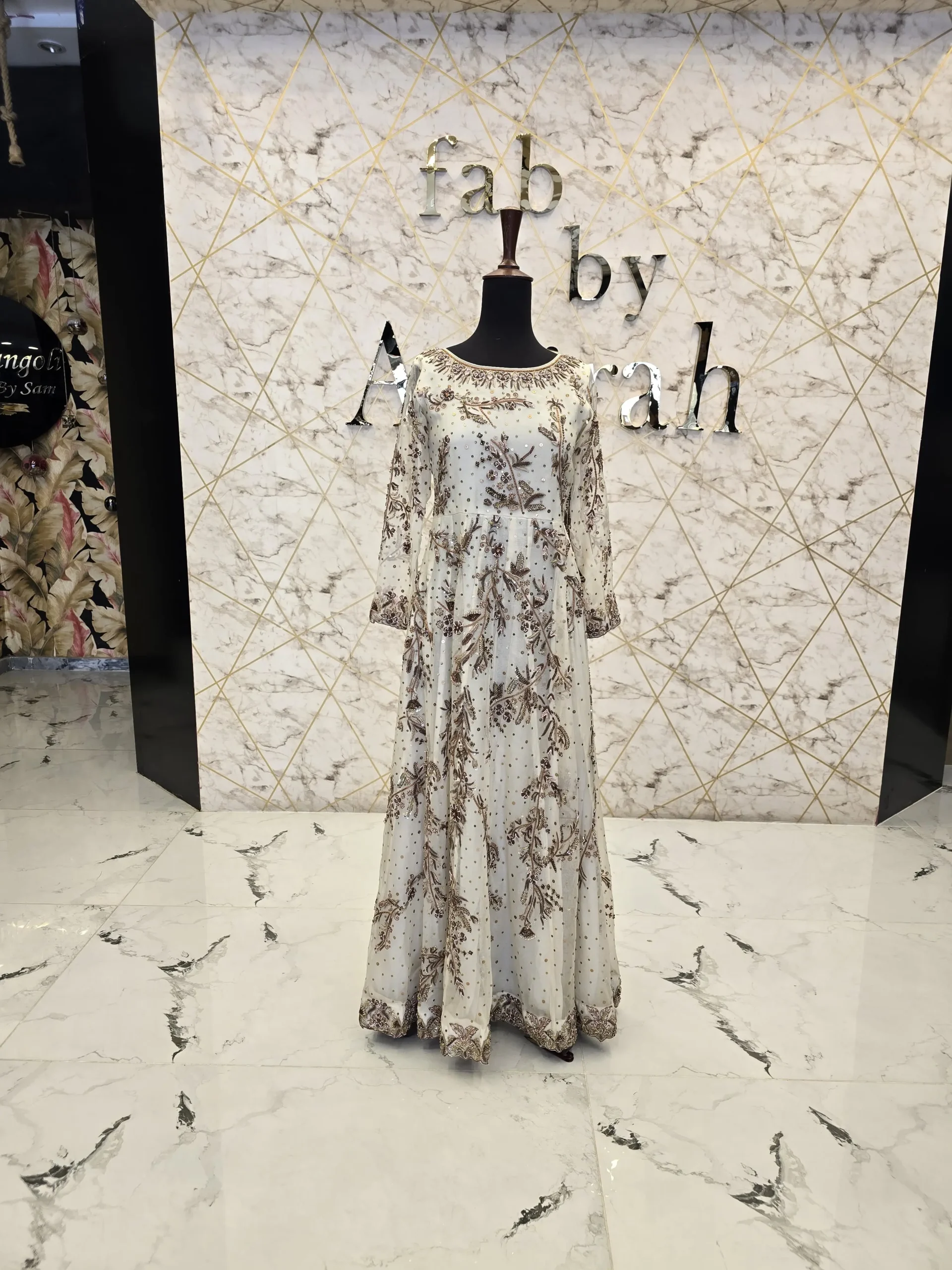 Embroidered White & Gold Maxi Dress