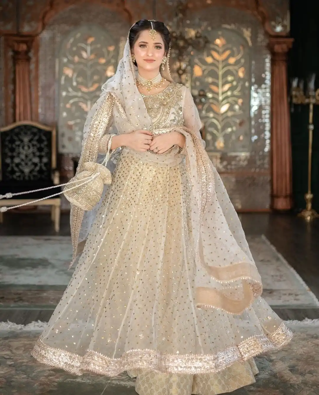 Off-White Pure Organza Bridal Lehenga