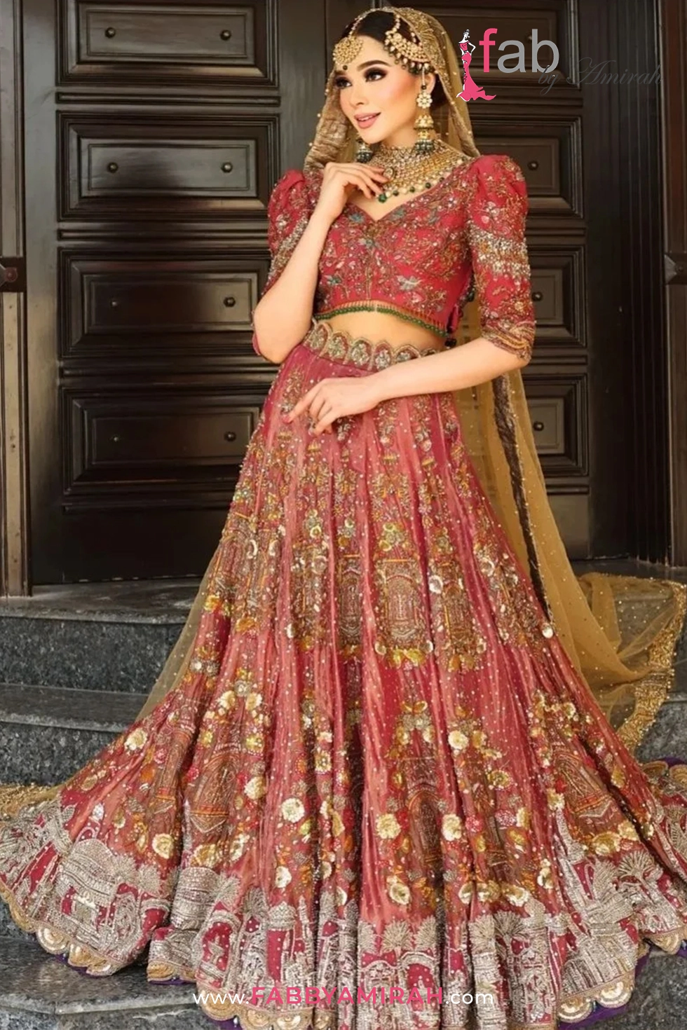 Pure Chandi Tissue bridal pink short shirt and sharara by Fab By Amirah