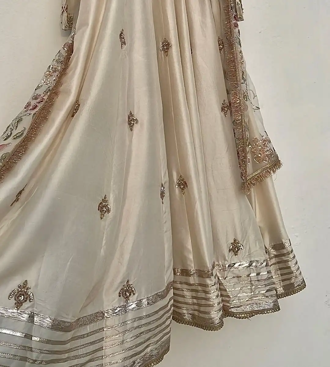 Pure Raw Silk Maxi Dress with Gold Organza Dupatta
