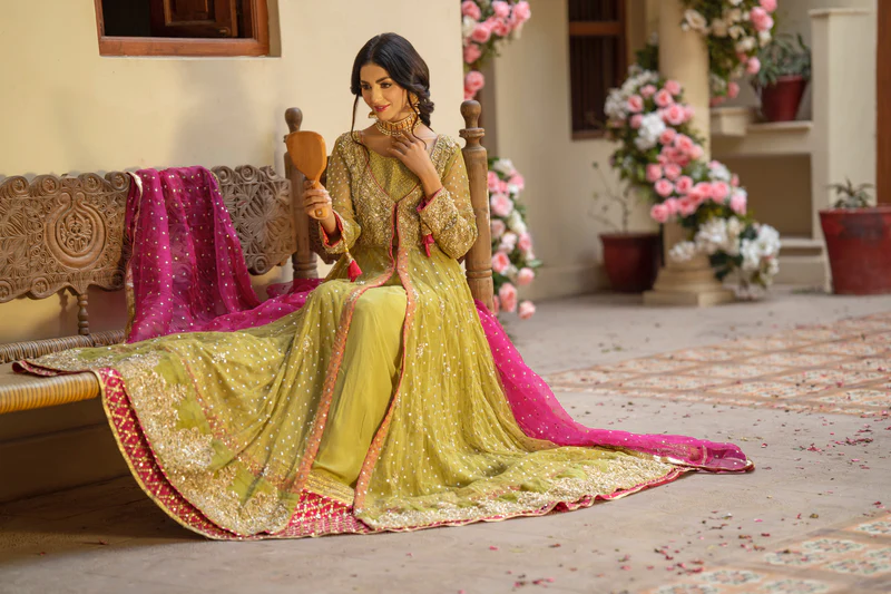 Zardozi Pishwas and Hot Pink Lehenga Set