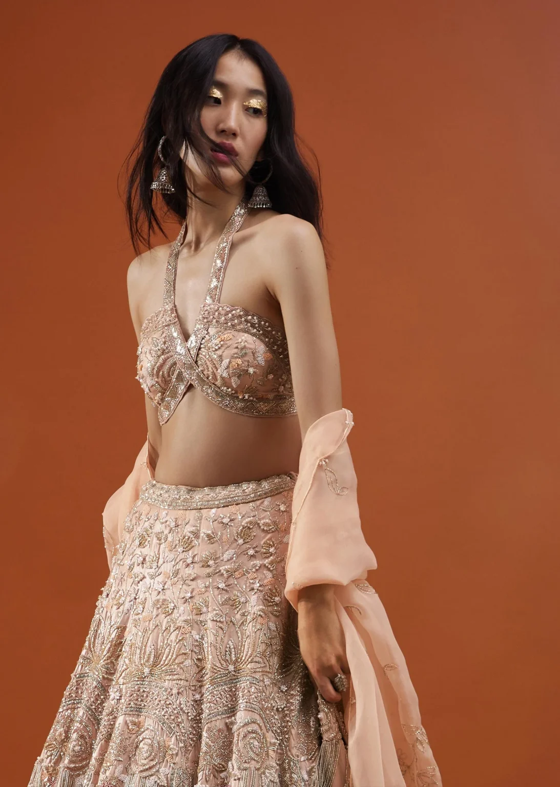 Exquisite Pink Hand-Embroidered Lehnga