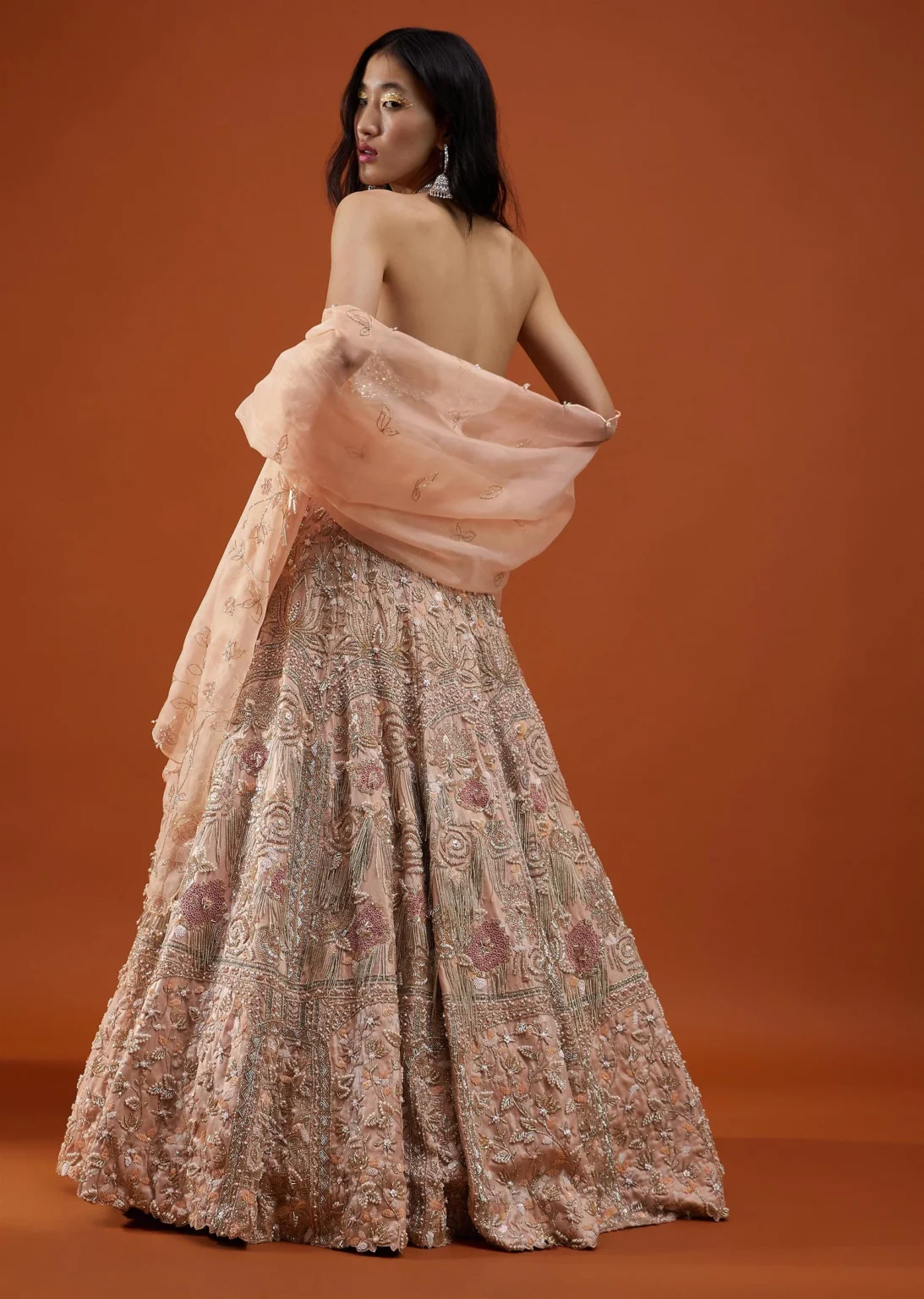 Exquisite Pink Hand-Embroidered Lehnga