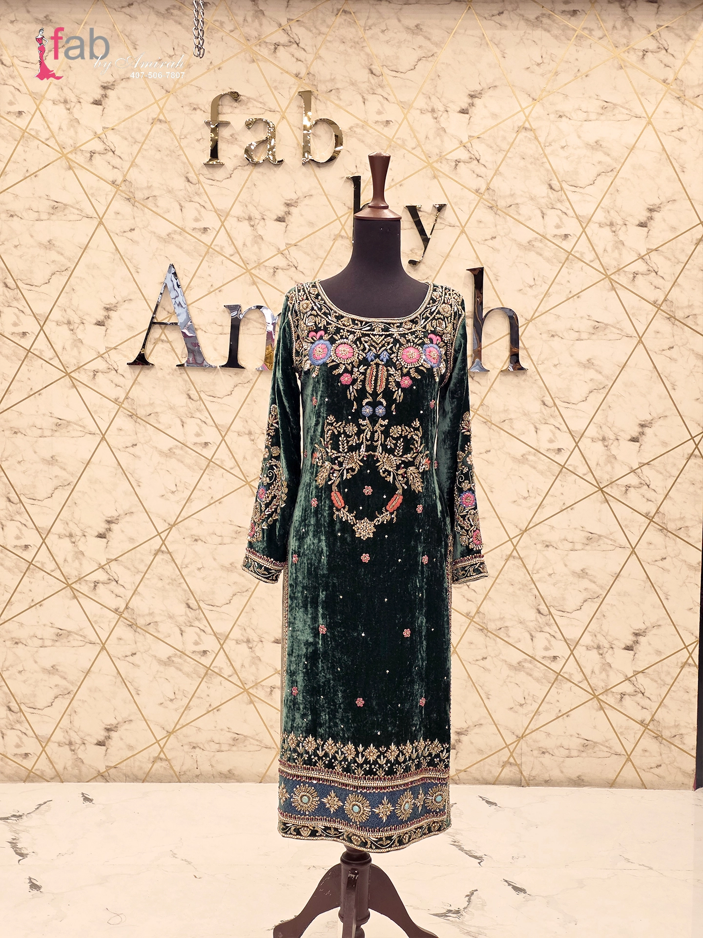 Emerald Green Velvet Kurta