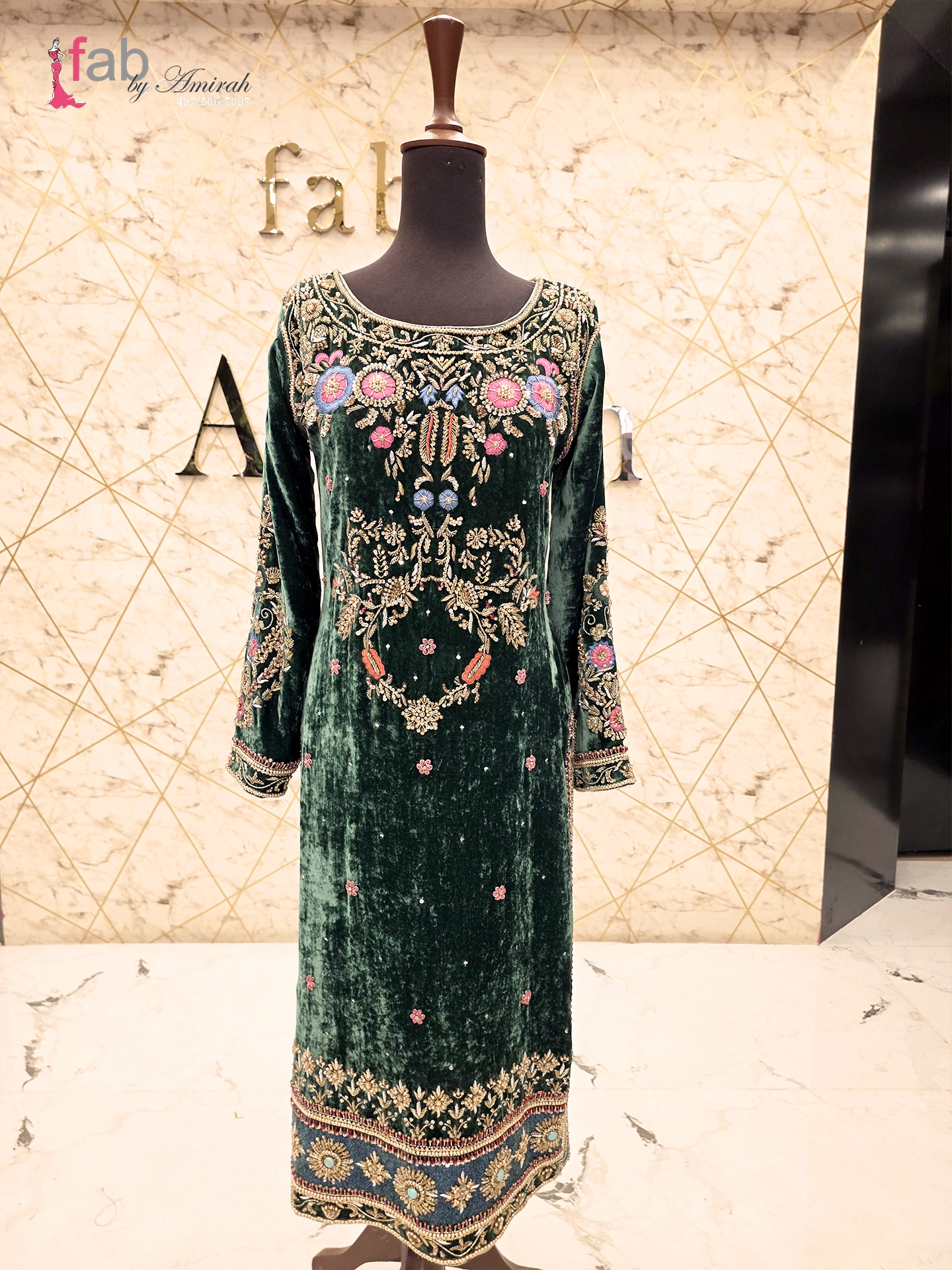 Emerald Green Velvet Kurta