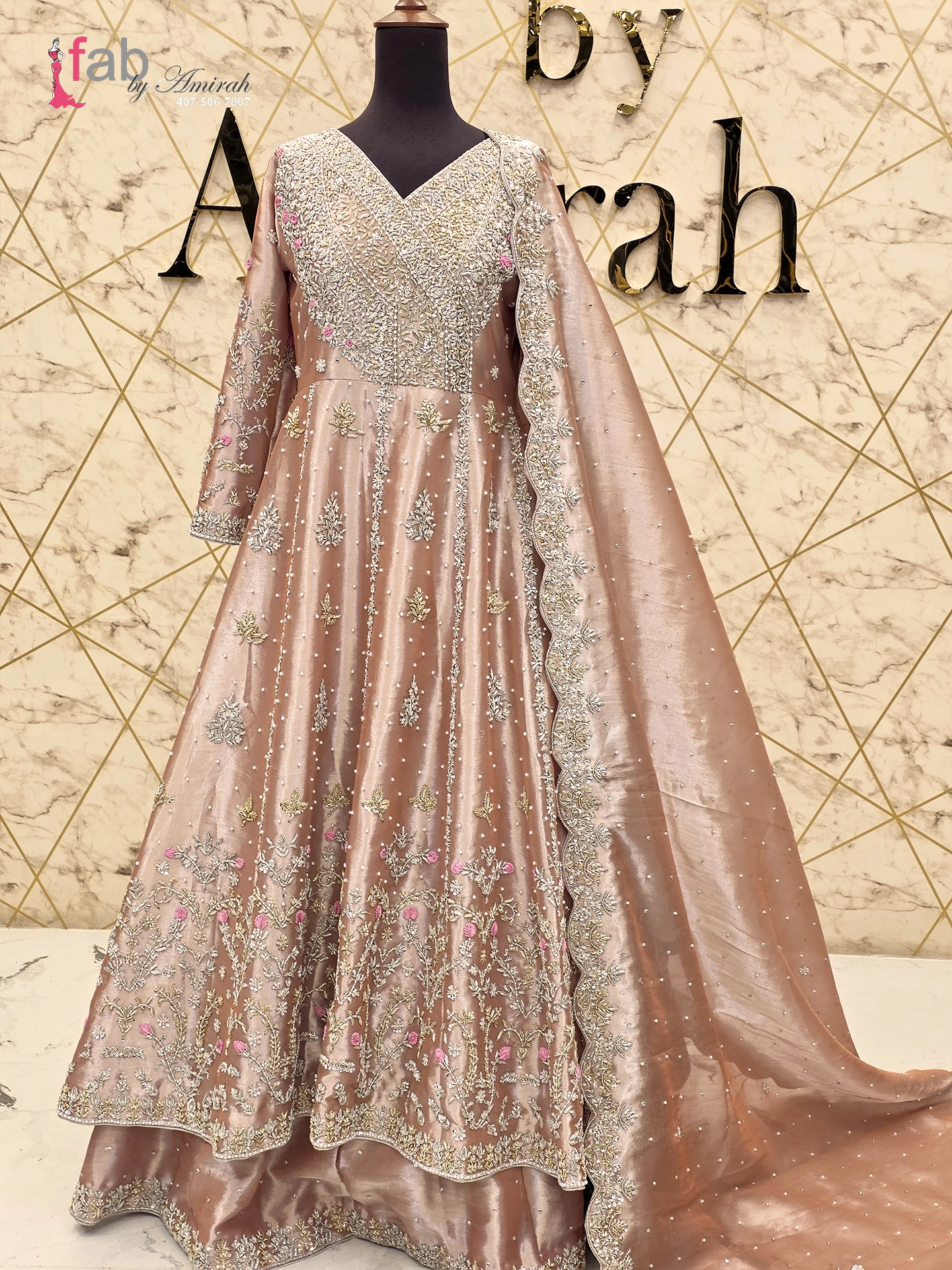 Rose Gold Heavy Embroidered Bridal Maxi for Walima
