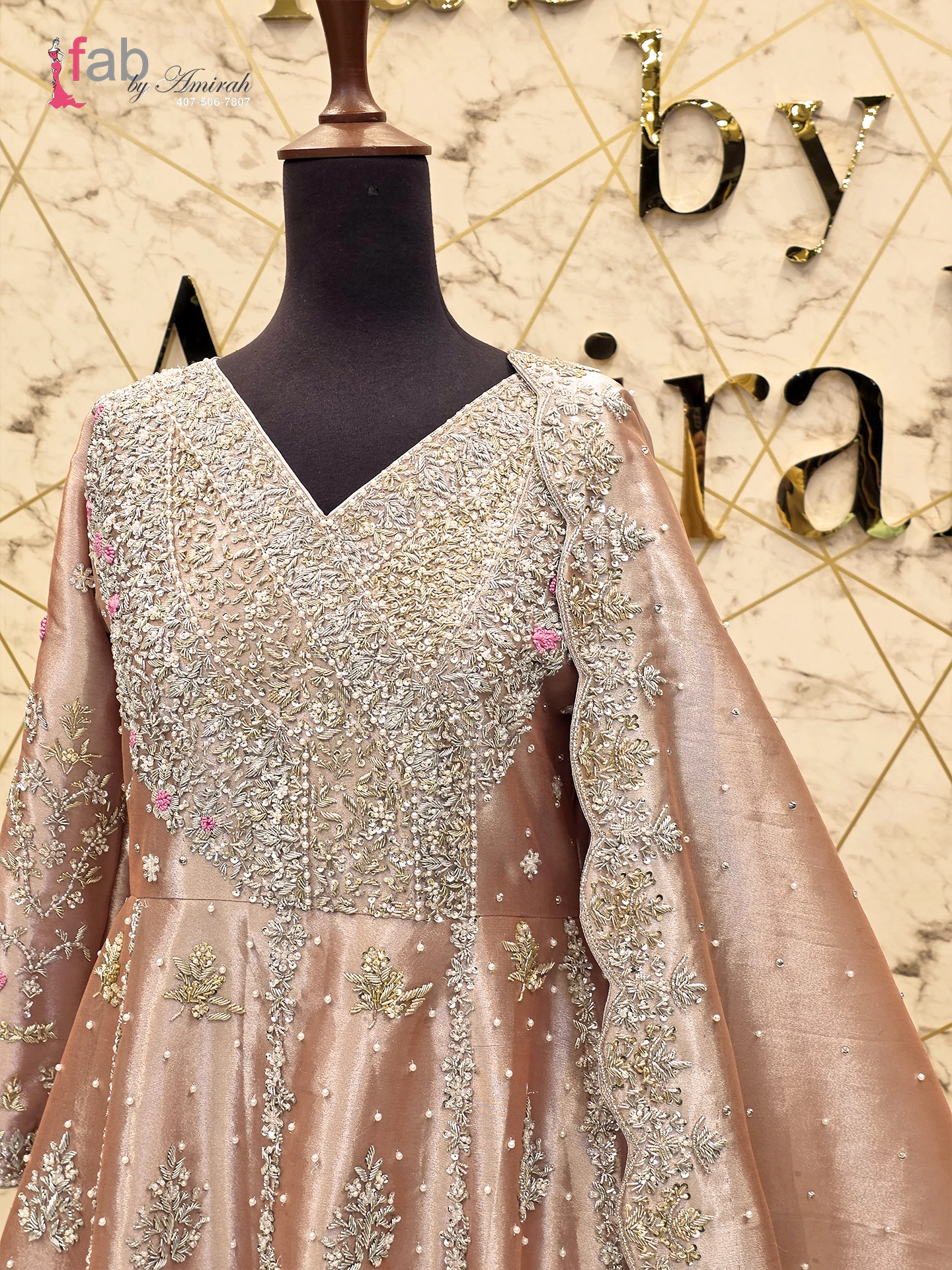 Rose Gold Heavy Embroidered Bridal Maxi for Walima