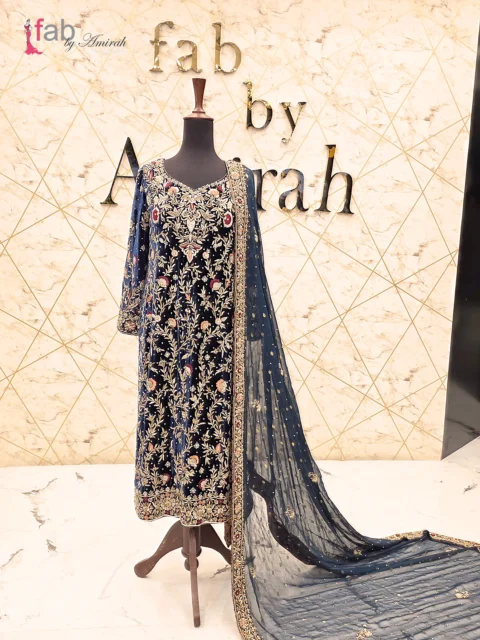 Royal Navy Blue Velvet Wedding Dress