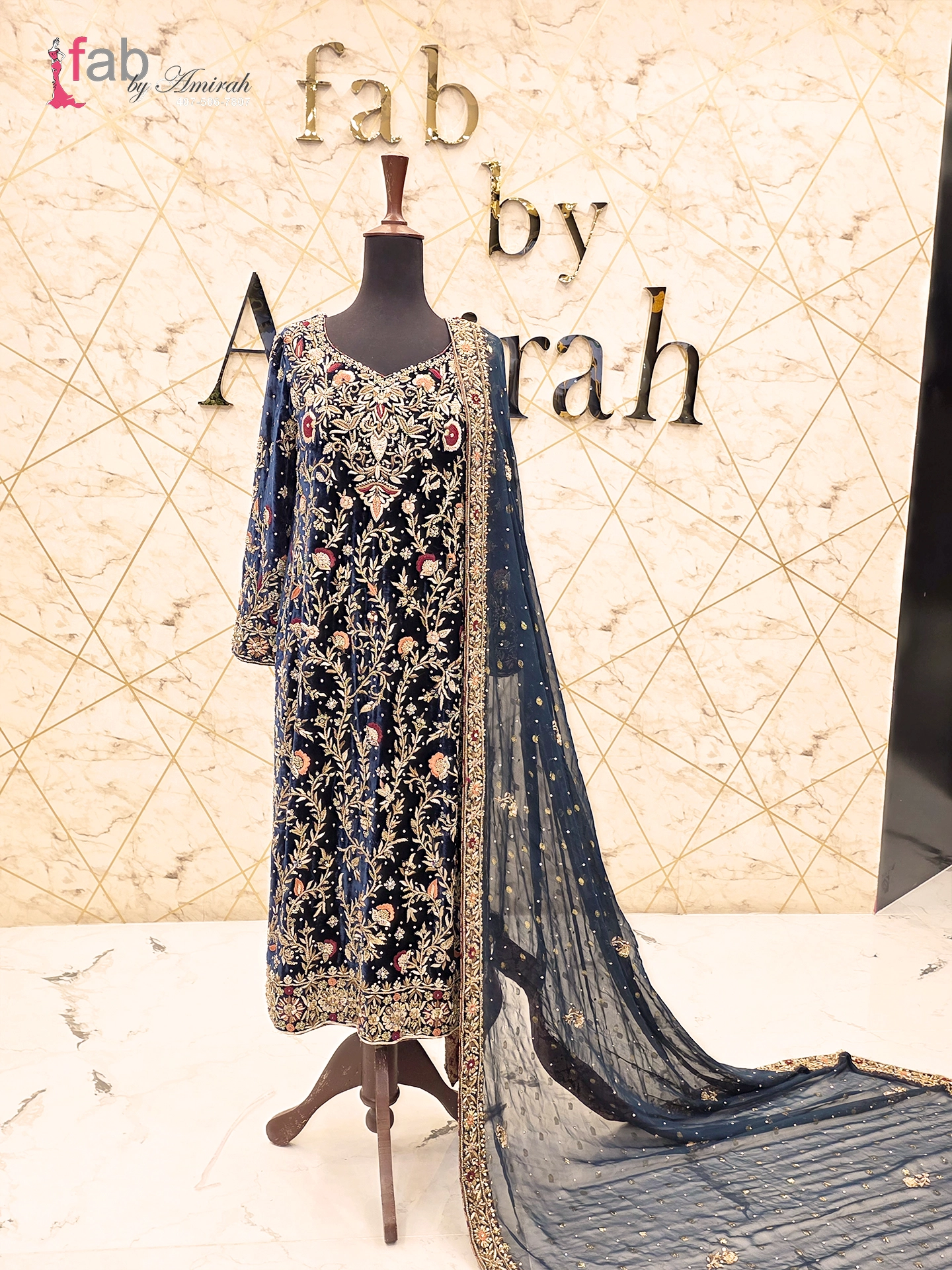 Royal Navy Blue Velvet Wedding Dress