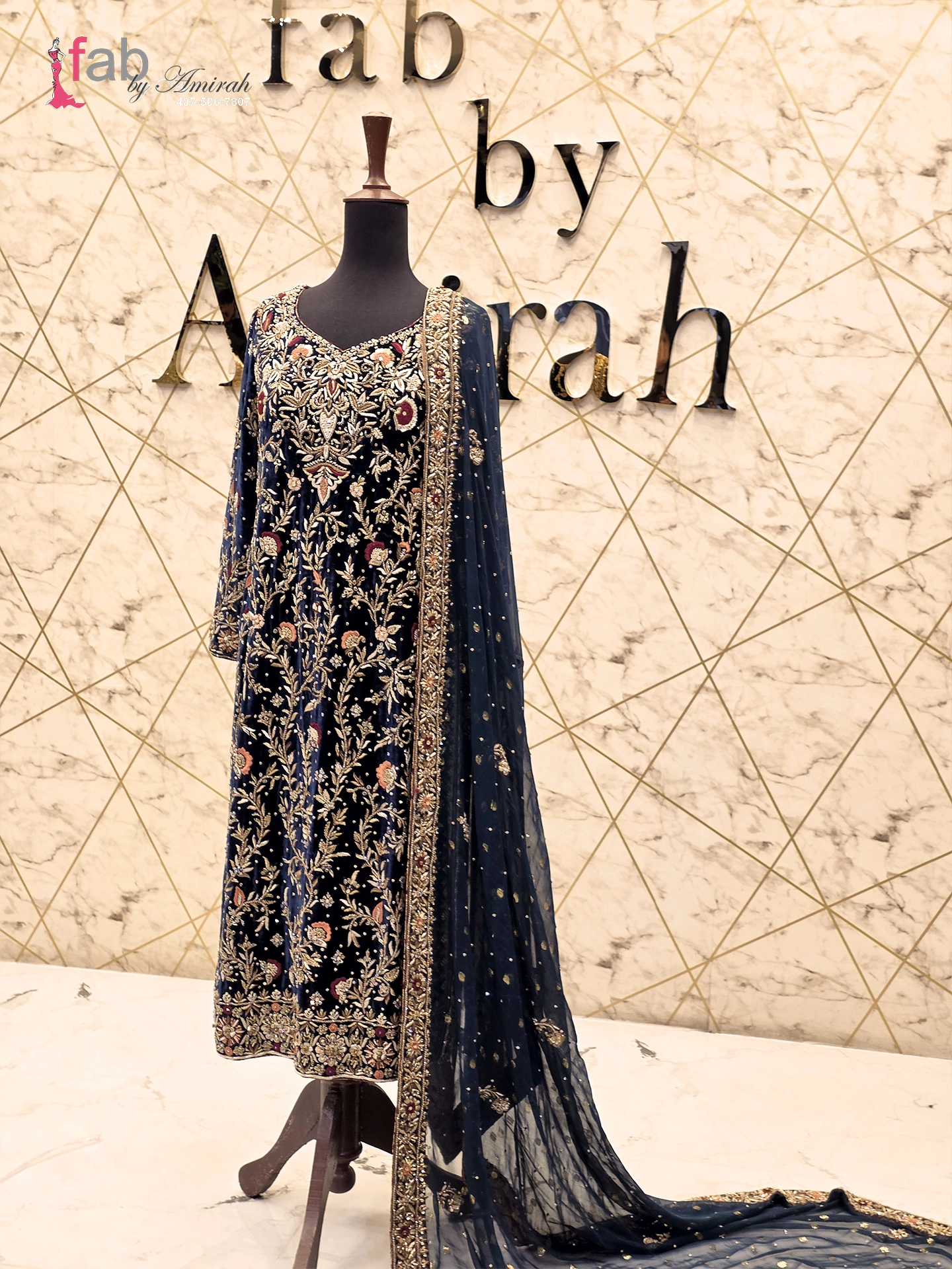 Royal Navy Blue Velvet Wedding Dress