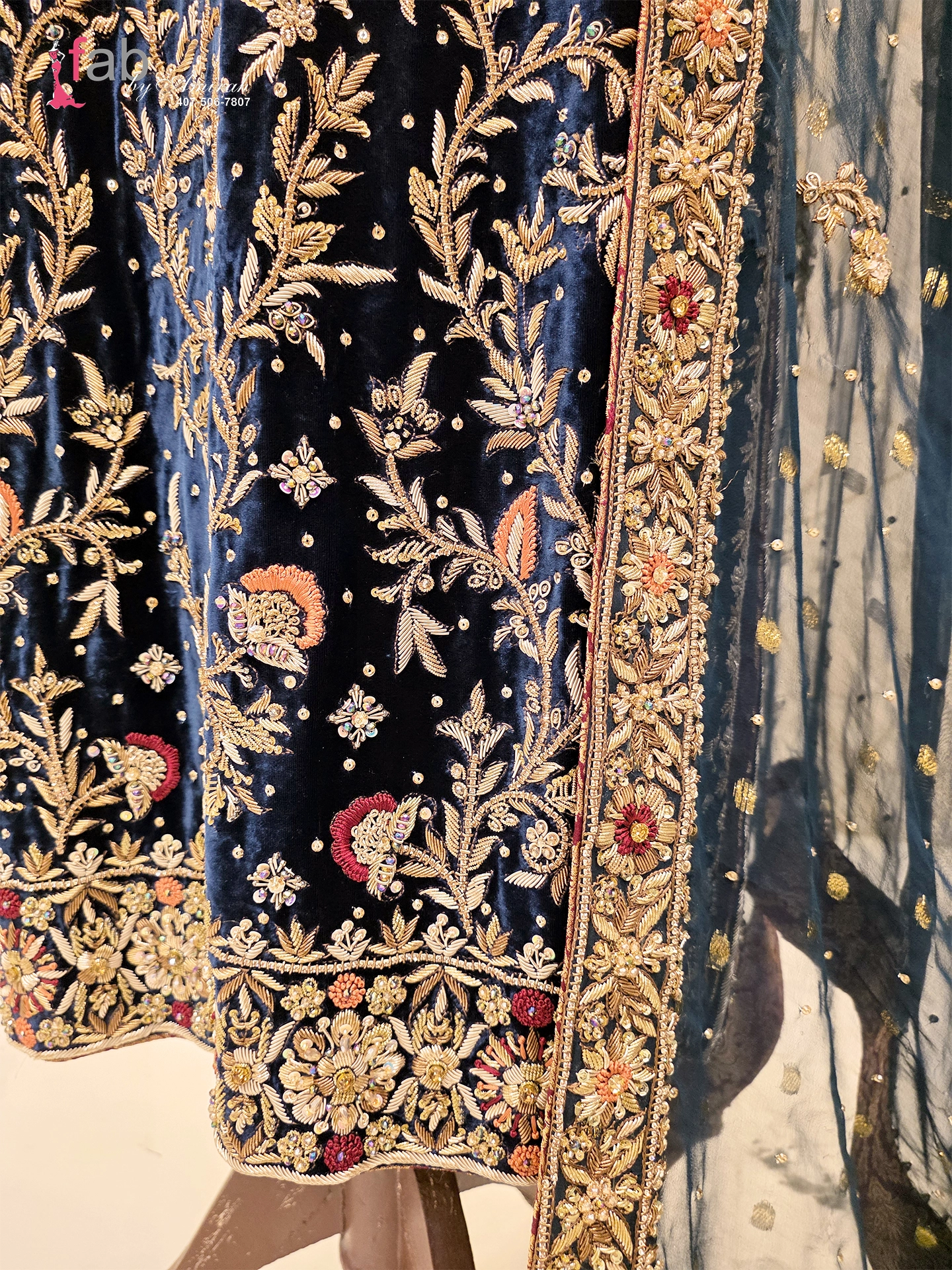 Royal Navy Blue Velvet Wedding Dress