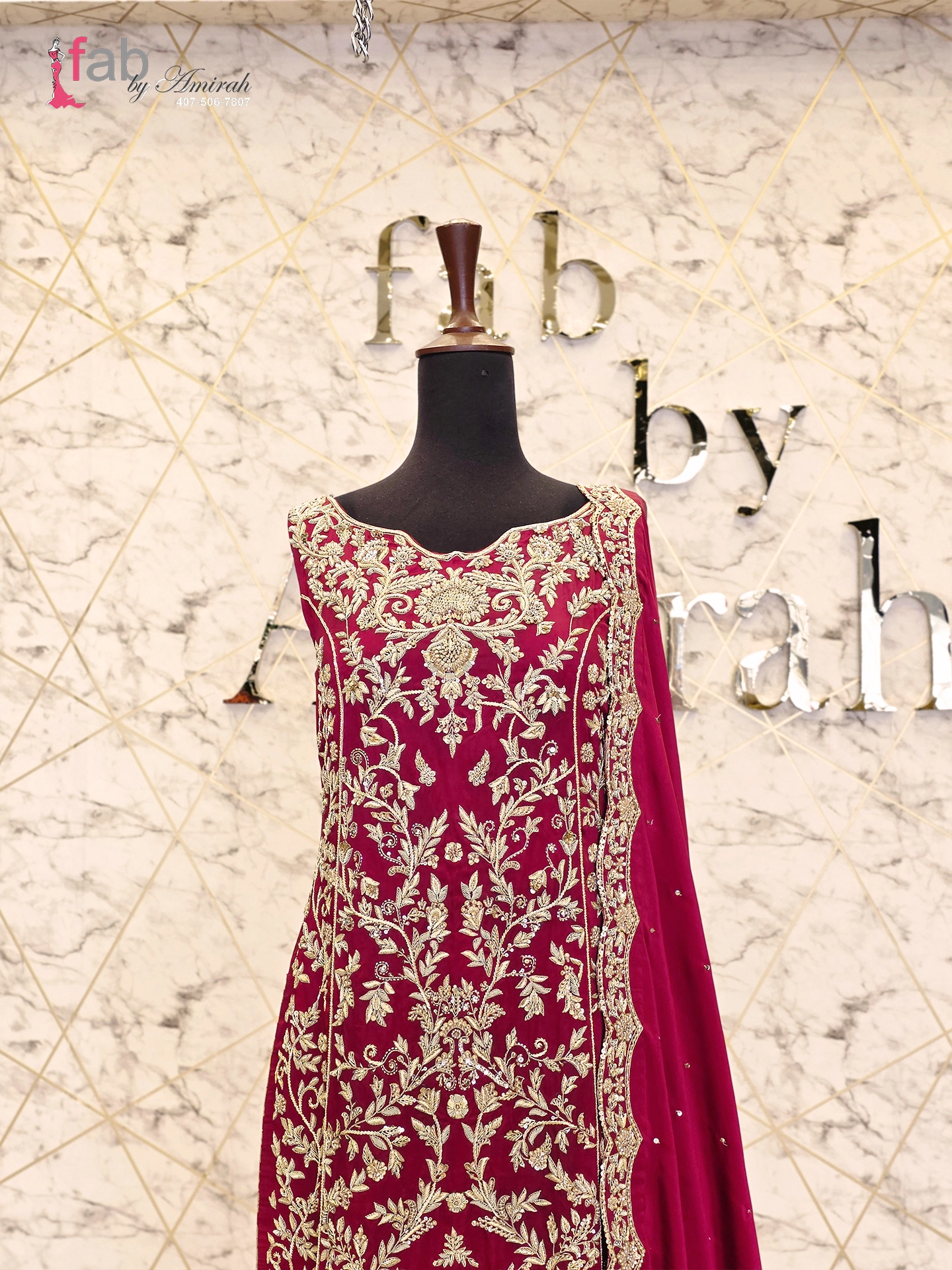 Maroon Wedding Party Wear with Gold Embroidered