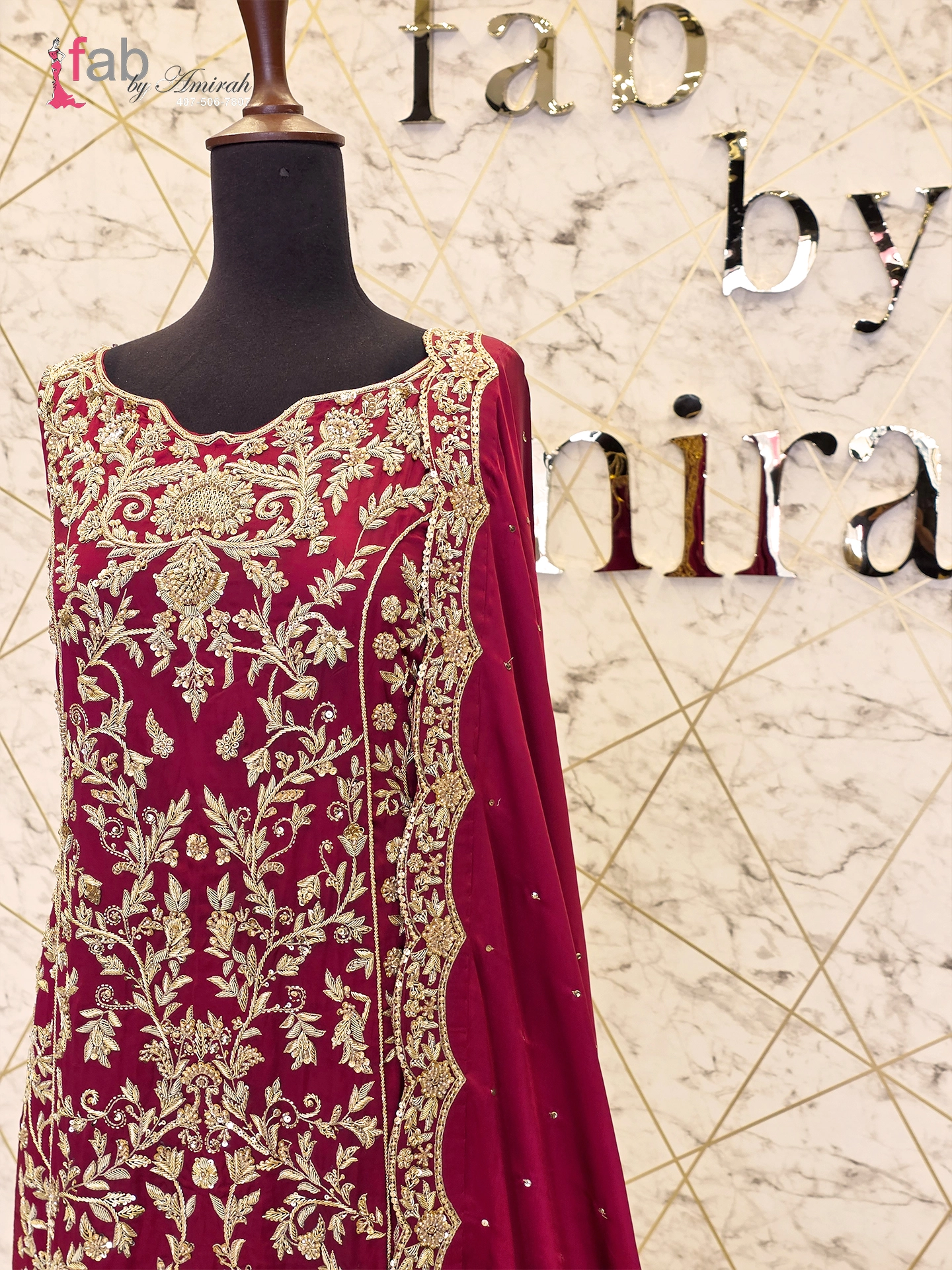 Maroon Wedding Party Wear with Gold Embroidered