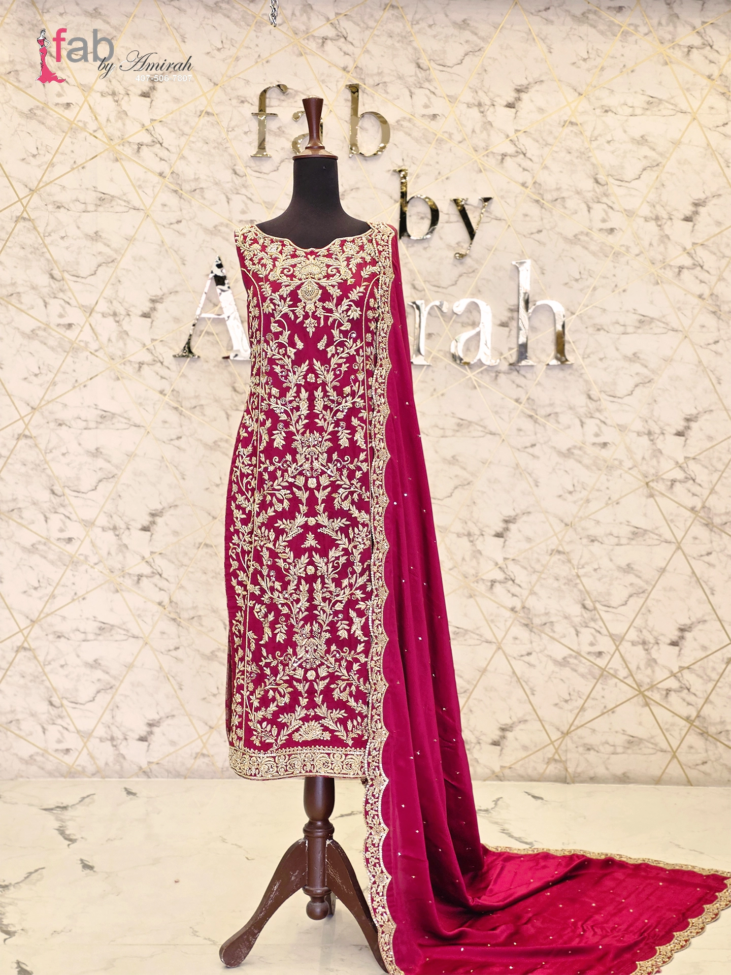 Maroon Wedding Party Wear with Gold Embroidered