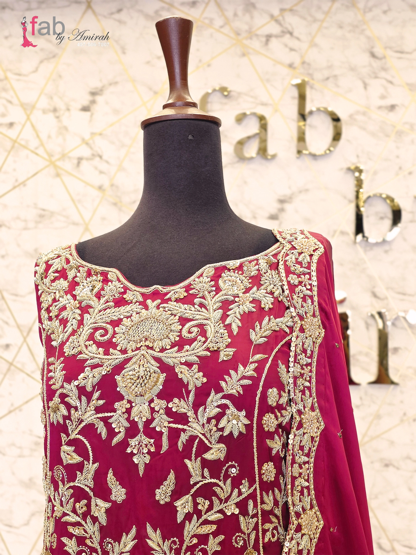 Maroon Wedding Party Wear with Gold Embroidered