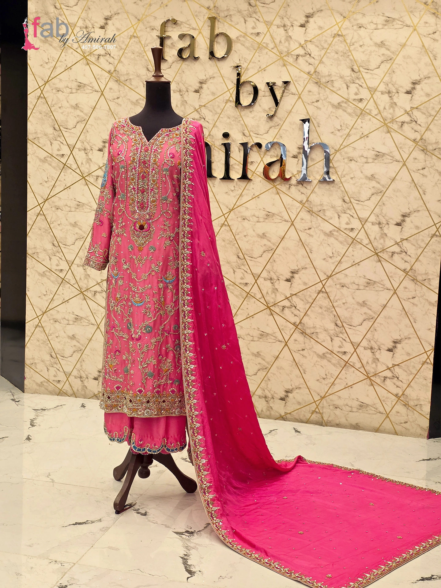 Vibrant Pink Formal Dress with Heavy Embroidery