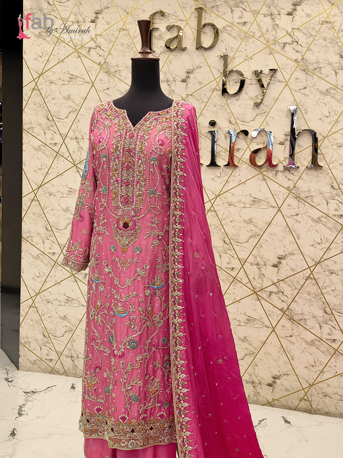Vibrant Pink Formal Dress with Heavy Embroidery