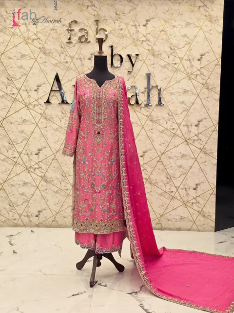 Vibrant Pink Formal Dress with Heavy Embroidery