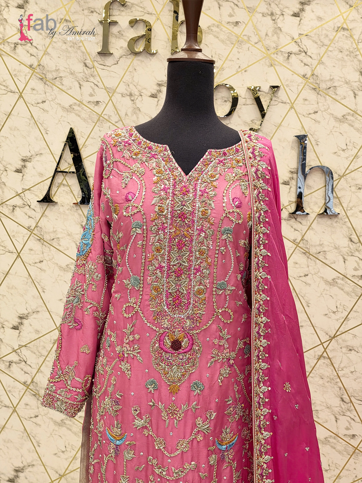 Vibrant Pink Formal Dress with Heavy Embroidery