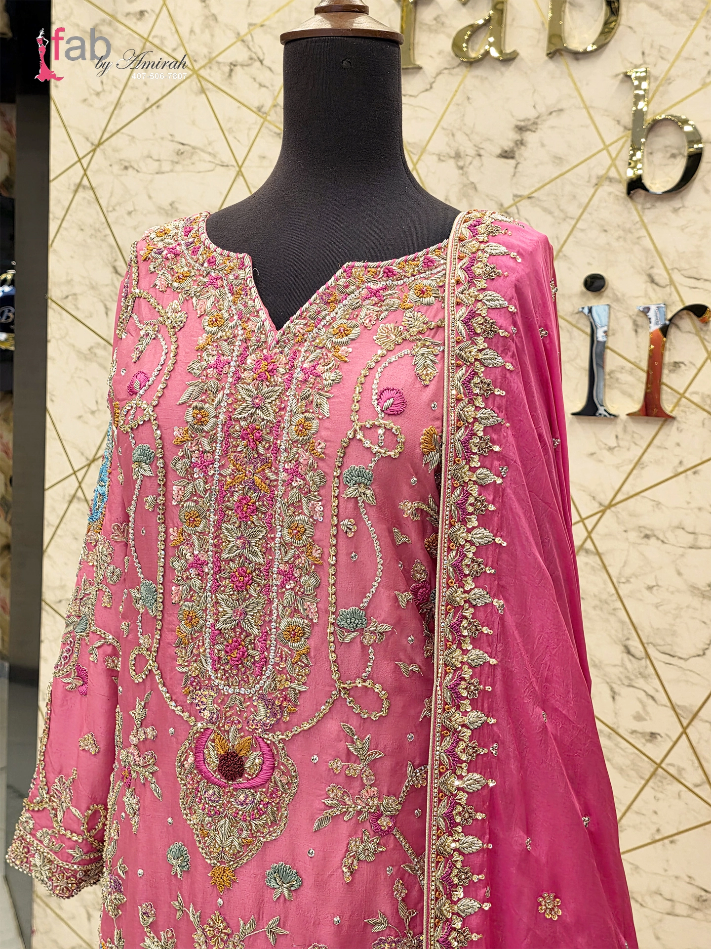 Vibrant Pink Formal Dress with Heavy Embroidery