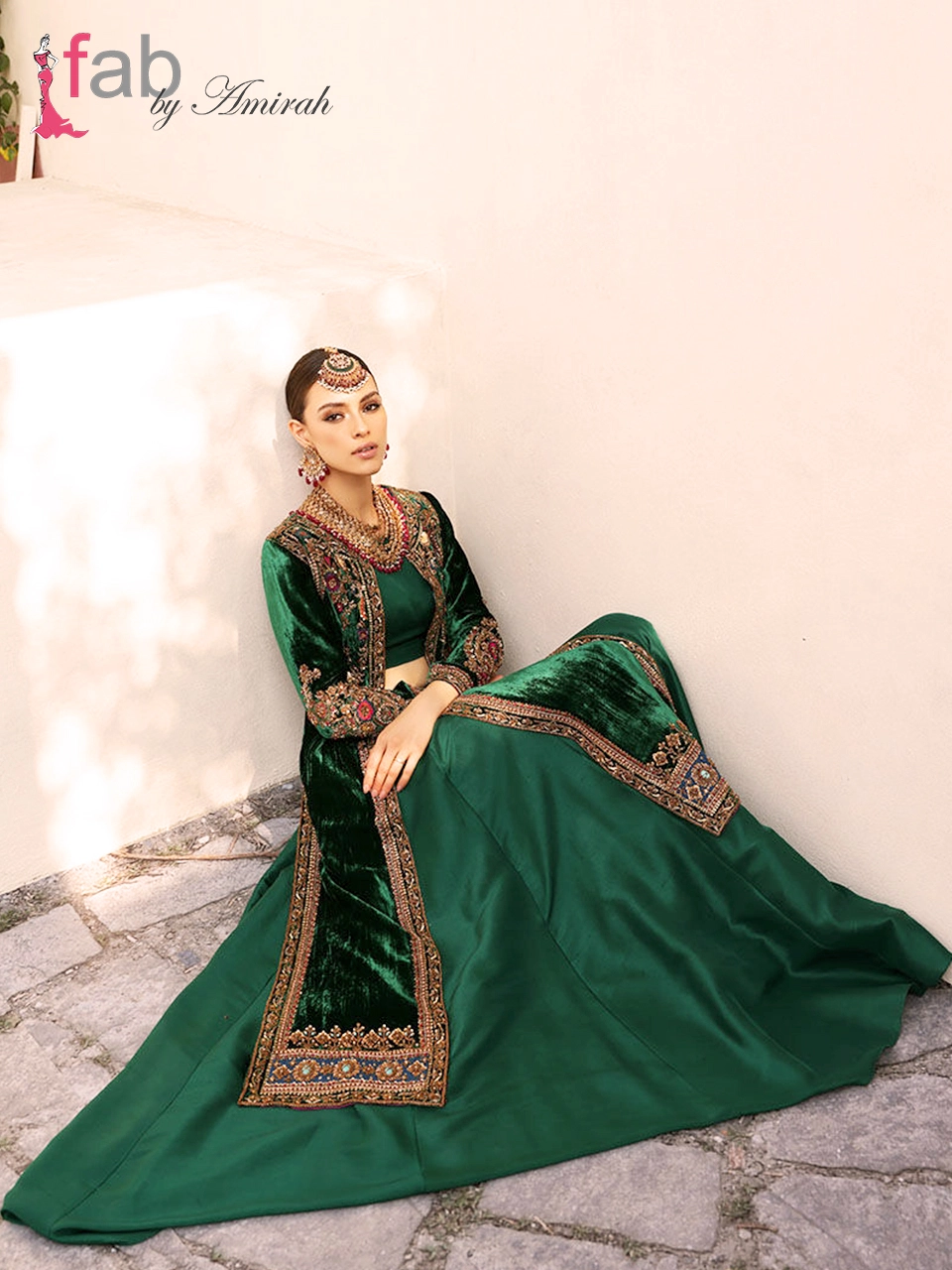 Luxury Green Velvet Jacket & Raw Silk Lehenga Set