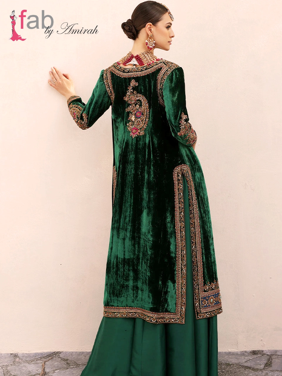 Luxury Green Velvet Jacket & Raw Silk Lehenga Set