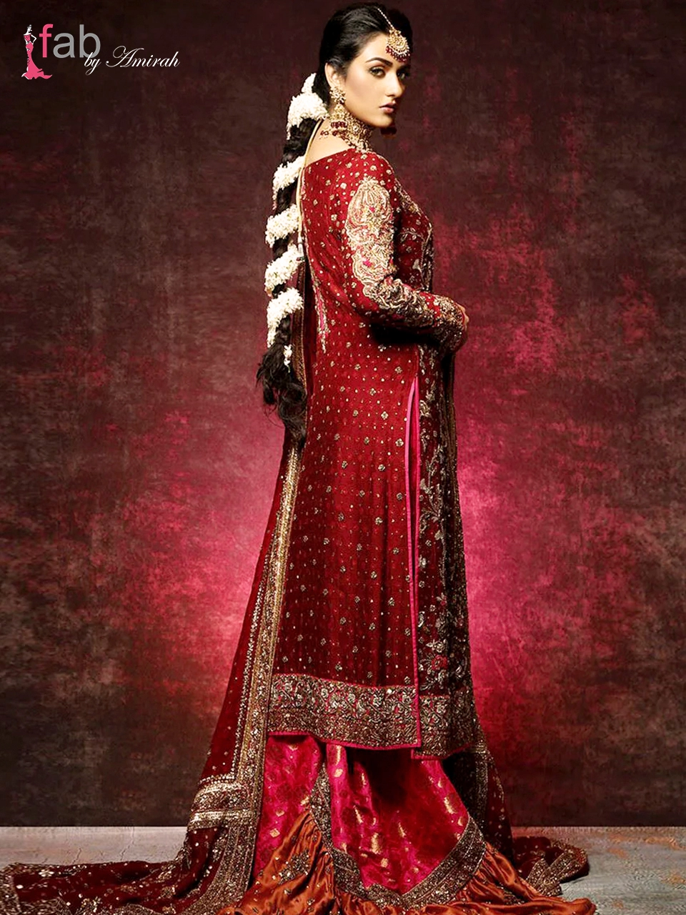 JAHANARA BRIDAL 3 (convert.io) Traditional Red Khaddi Net Bridal Farshi Gharara Suit with Antique Kamdani Work