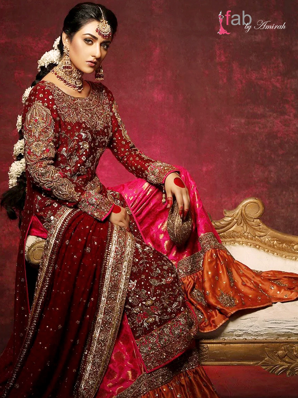 JAHANARA BRIDAL 4 (convert.io) Traditional Red Khaddi Net Bridal Farshi Gharara Suit with Antique Kamdani Work