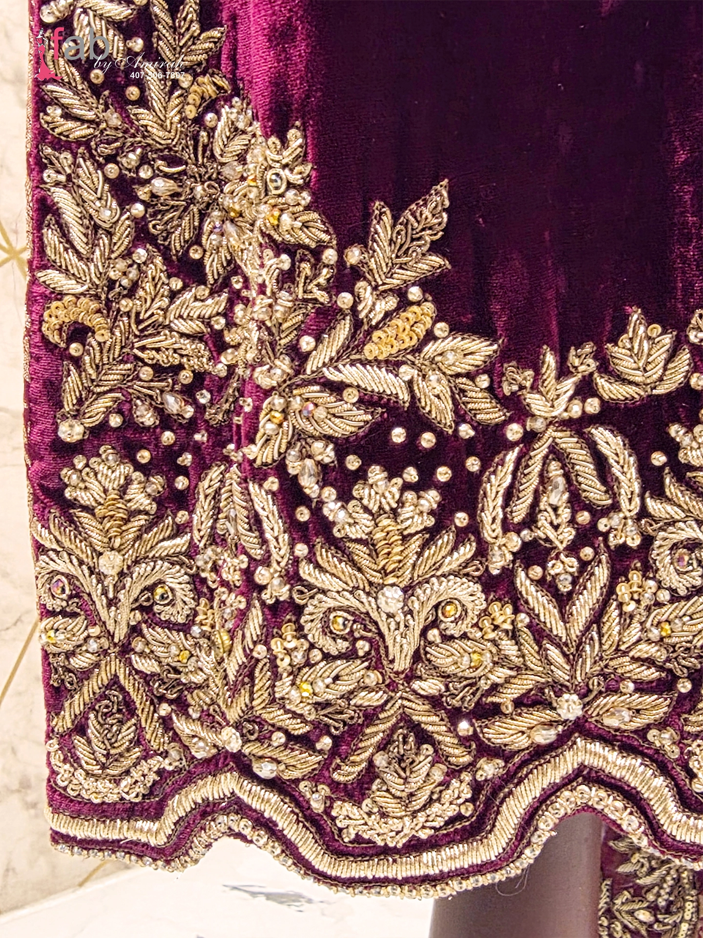 Maroon Velvet Suit with Heavy Gold Embroidery