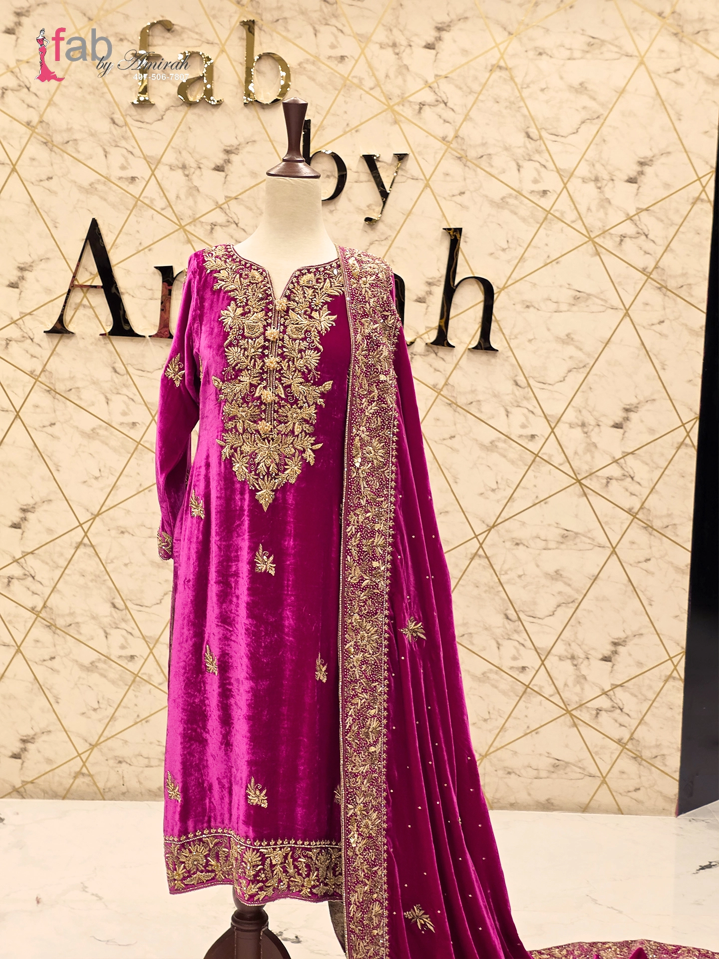 Rani Pink Velvet Suit with Heavy Gold Handwork