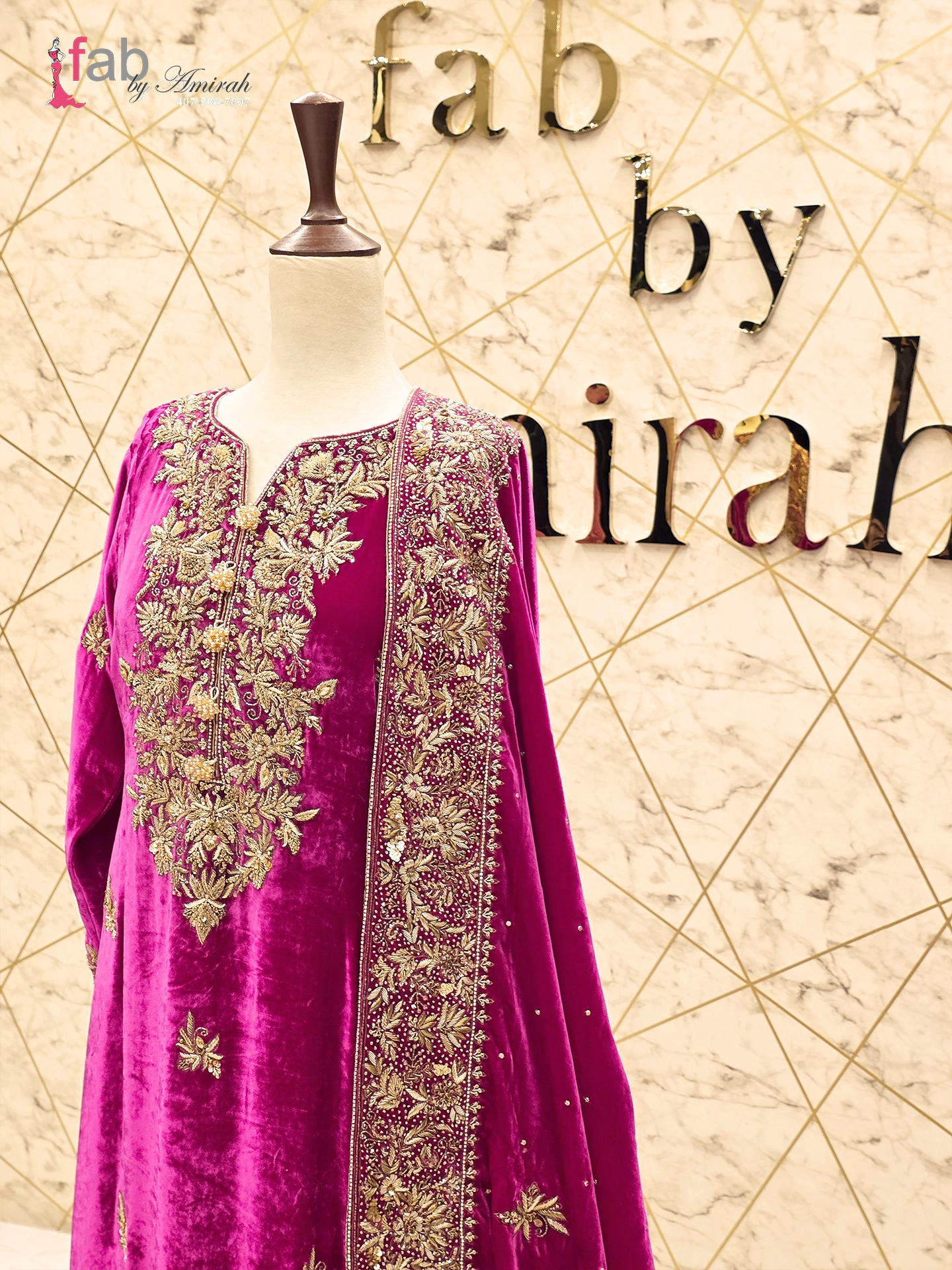Rani Pink Velvet Suit with Heavy Gold Handwork