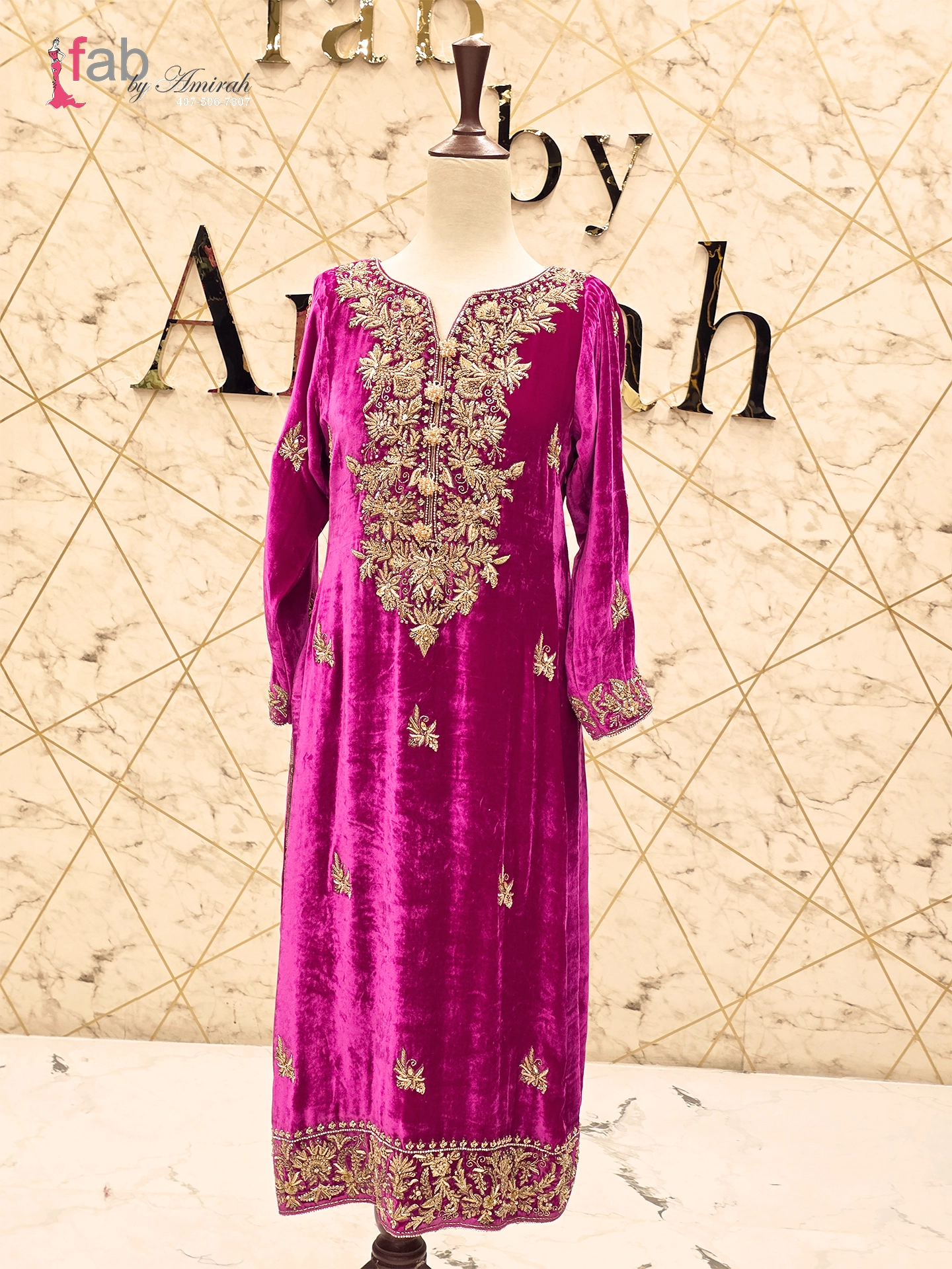 Rani Pink Velvet Suit with Heavy Gold Handwork