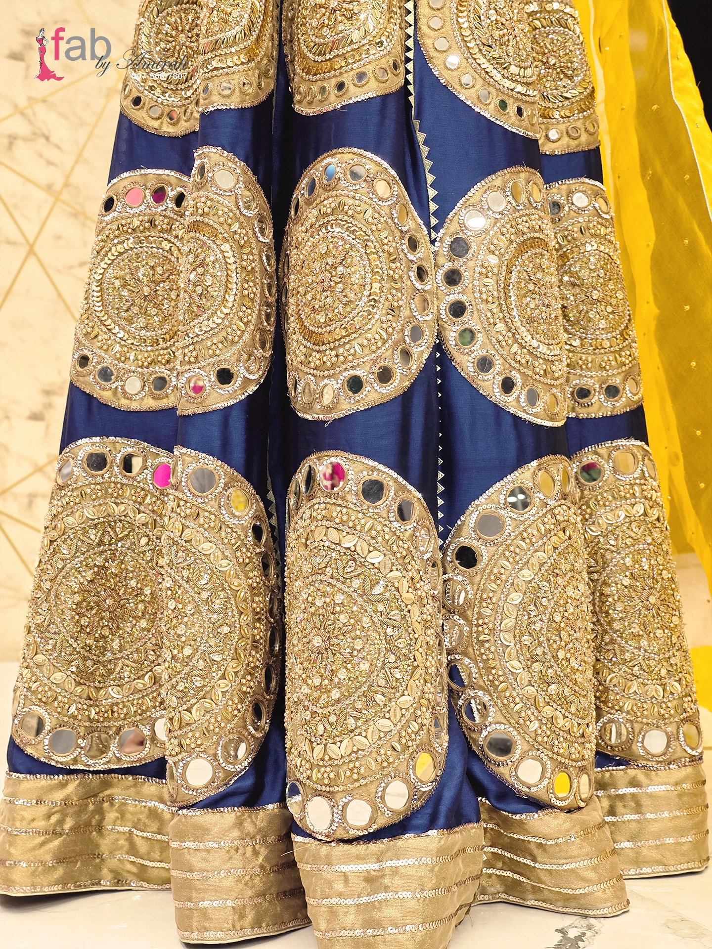 Royal Blue Mirror Work Lehenga with Yellow Dupatta