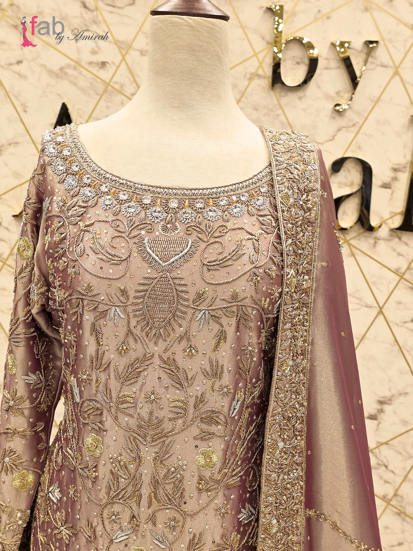 Shimmer Fawn Straight Kameez Suit Heavy Gold Zardozi