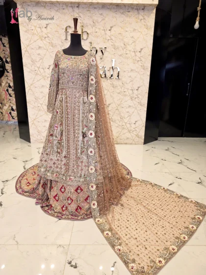 Rose Gold Maxi Lehenga Bridal Dress