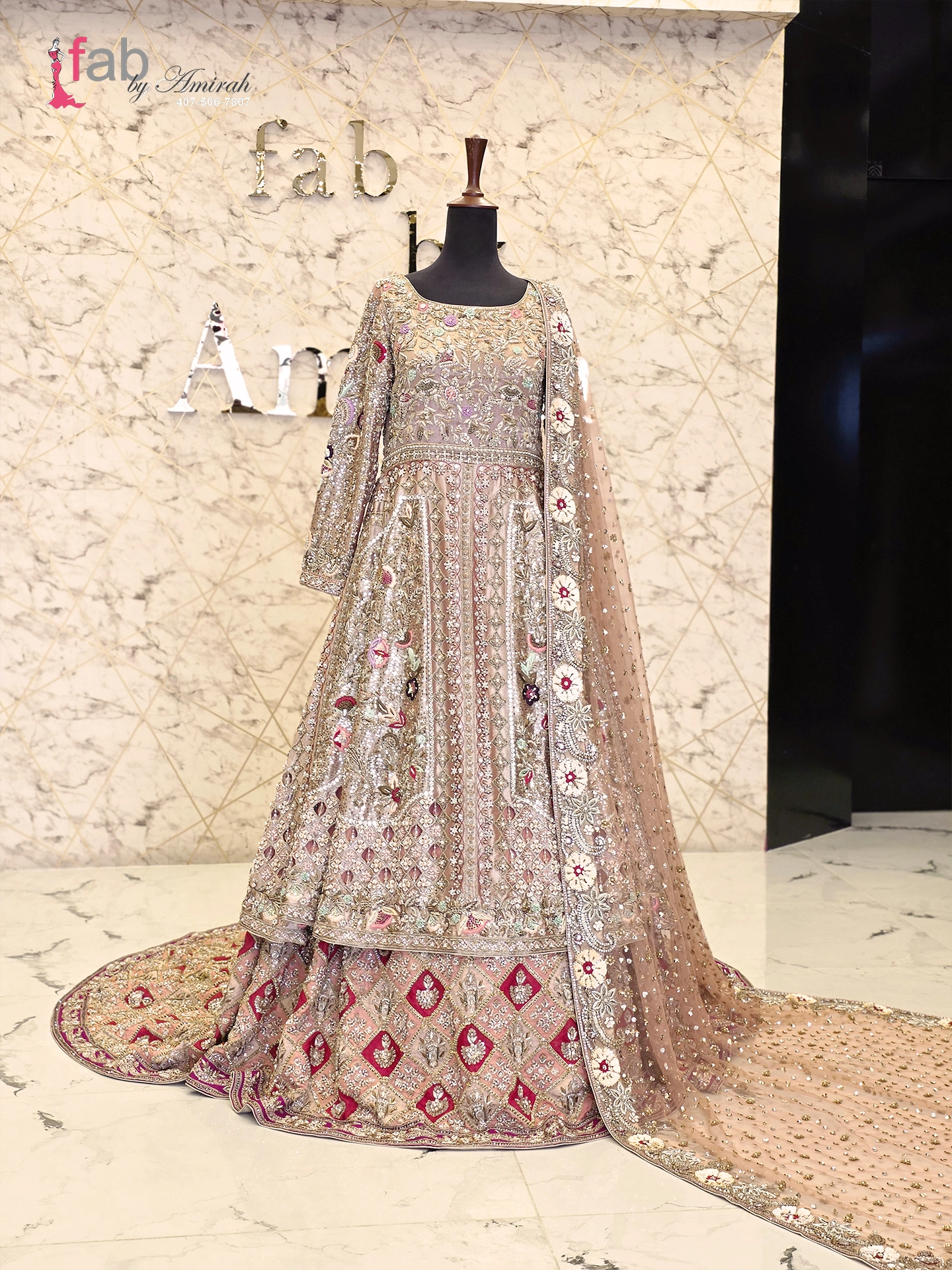 Rose Gold Maxi Lehenga Bridal Dress