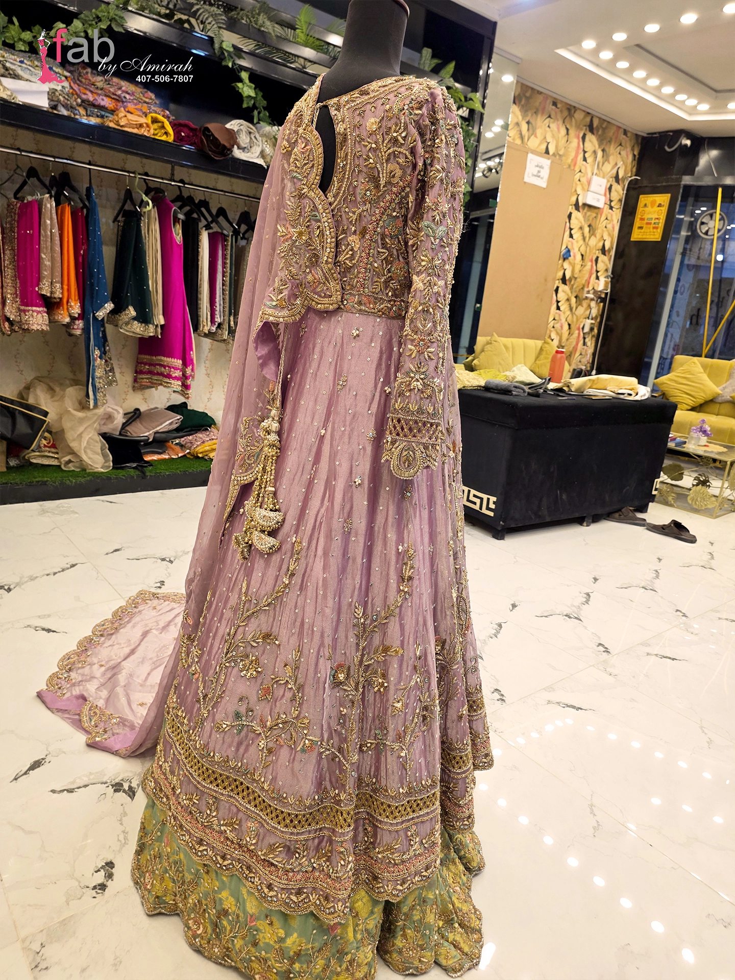 Lilac Bridal Frock and Olive Green Lehenga