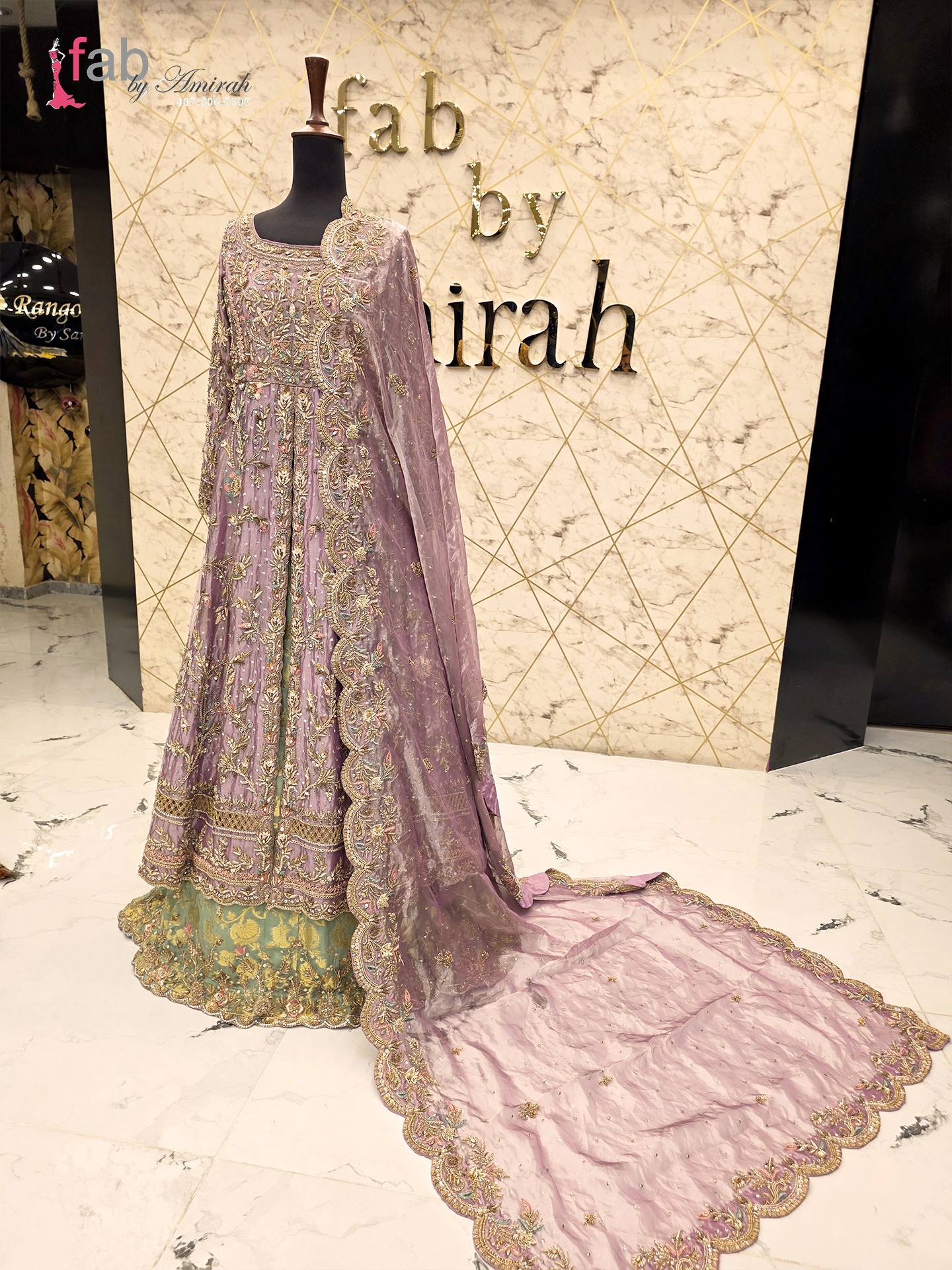 Lilac Bridal Frock and Olive Green Lehenga