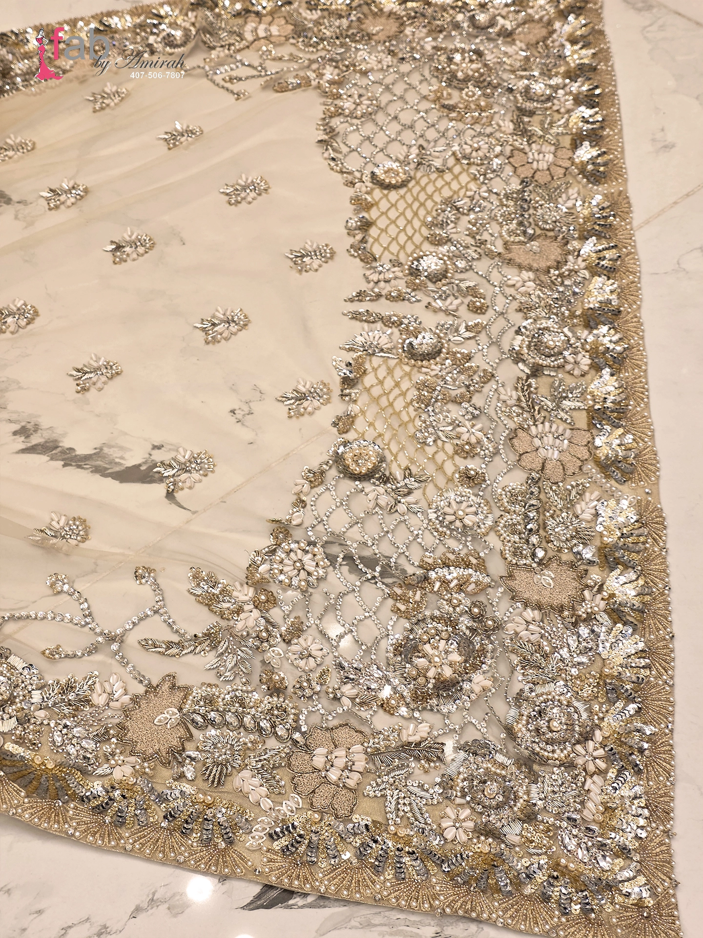 Silver Bridal Lehenga Gown Heavy Crystal Work